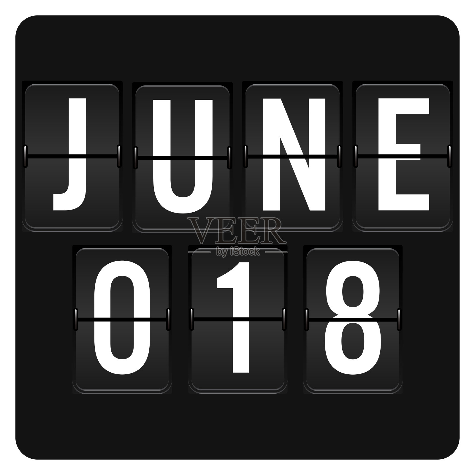 6月18日-每日日历和黑色翻转记分板数字计时器与日期插画图片素材