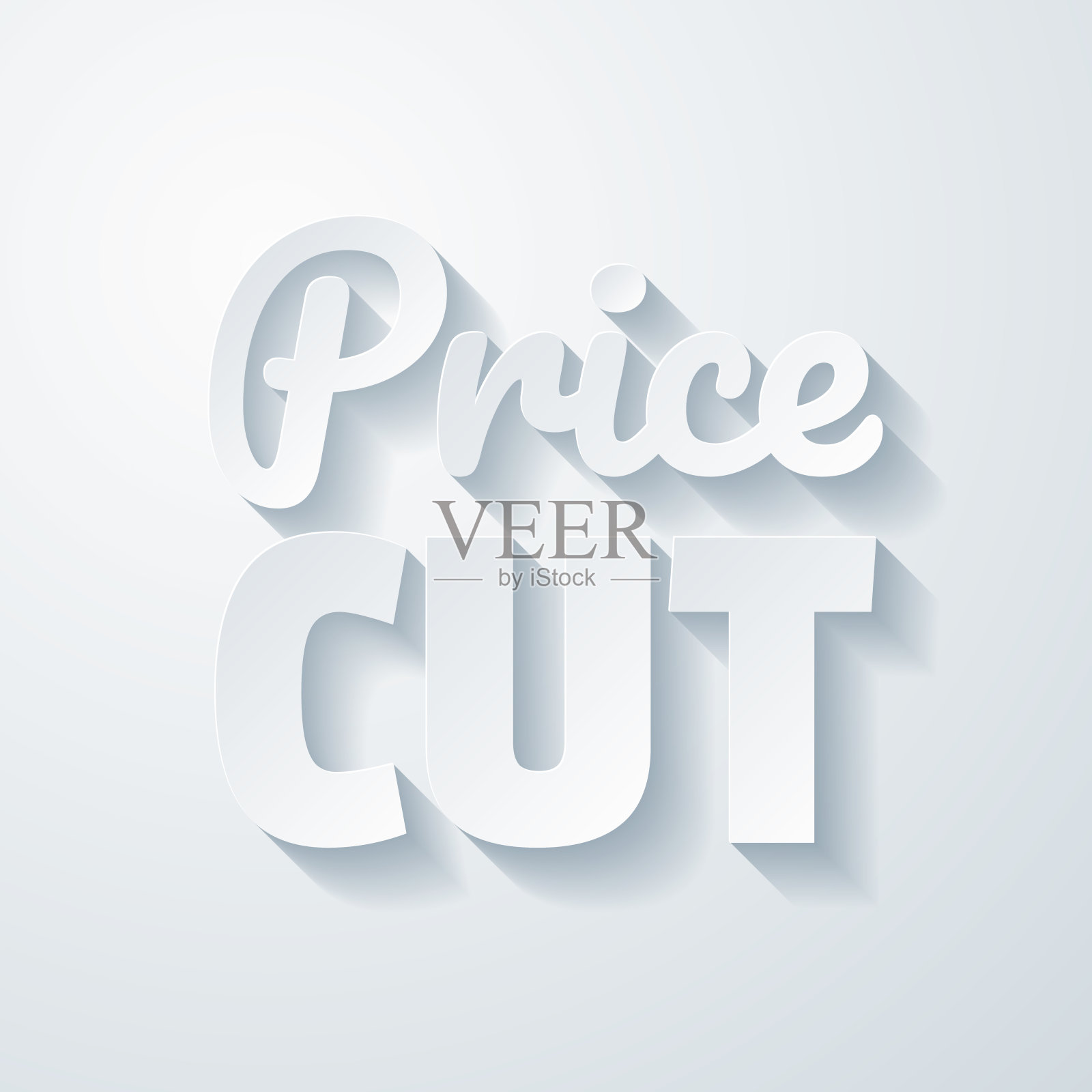 降价。在空白背景上具有剪纸效果的图标设计元素图片