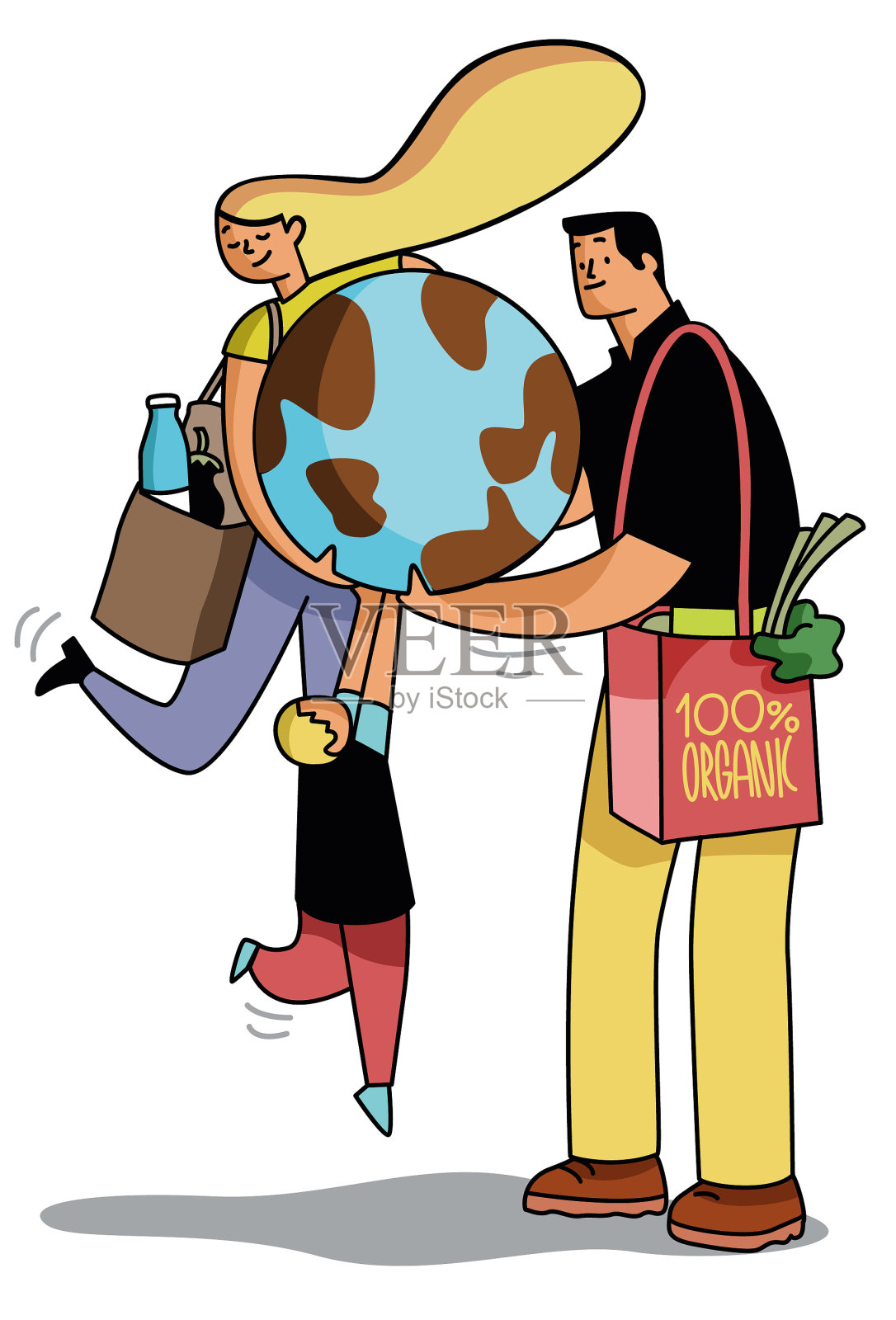 32、生态环保人。爱护地球的人，吃生物的、有机的、生态的和100%天然的食物，不含防腐剂和染料插画图片素材