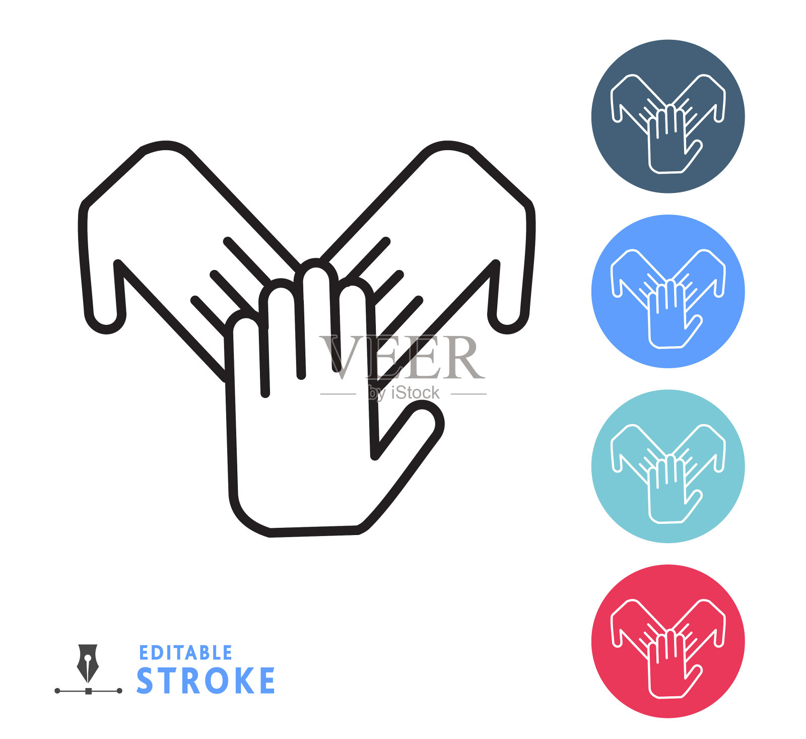 人力资源组工作手细线图标-可编辑笔画插画图片素材