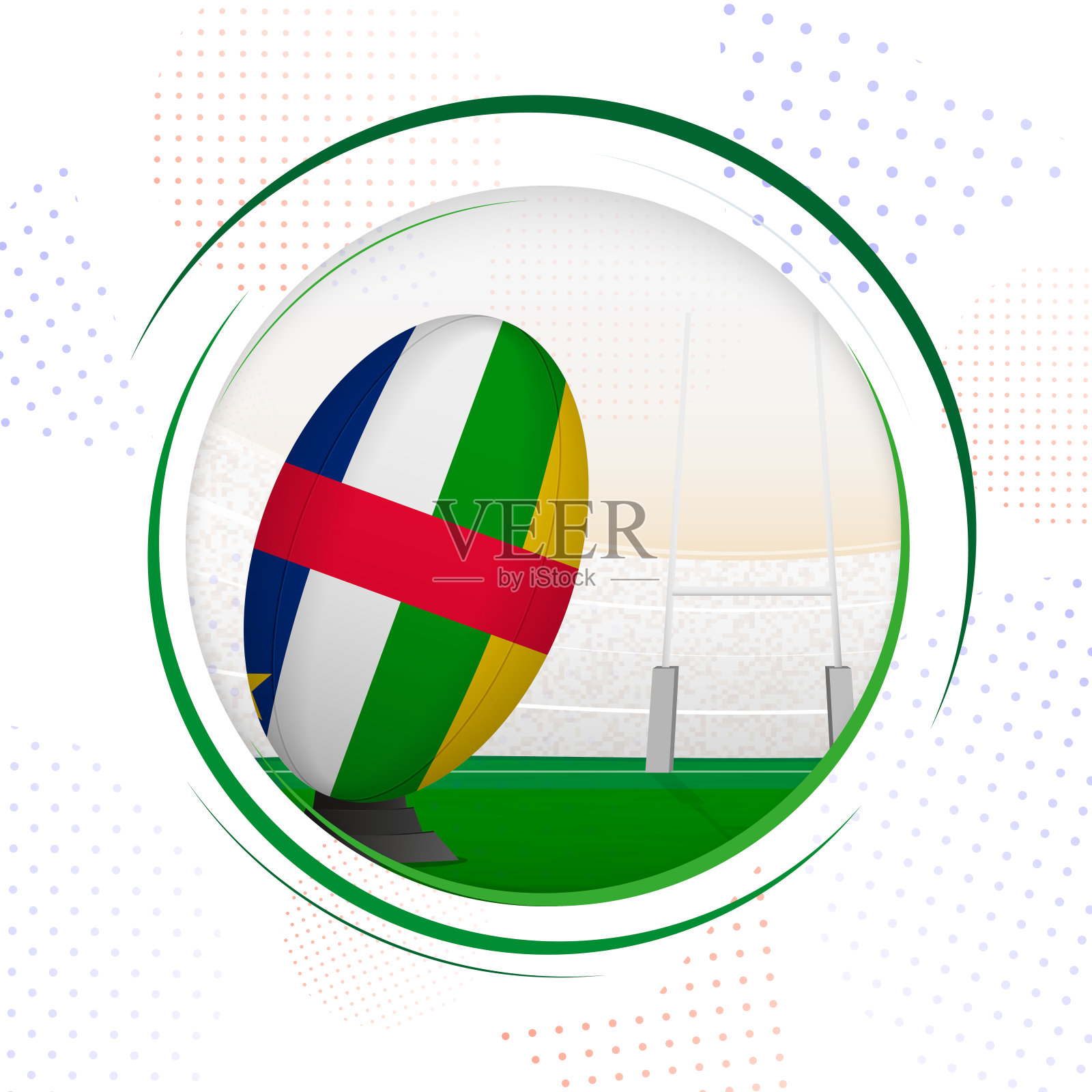 橄榄球上的中非共和国国旗。带有中非共和国国旗的圆形橄榄球图标。插画图片素材