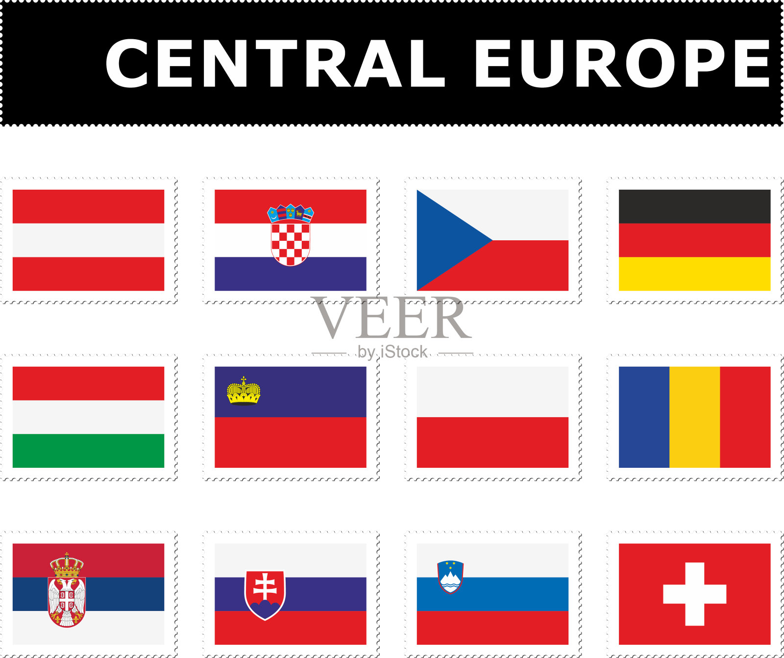 set flag设立旗帜中欧邮票插画图片素材