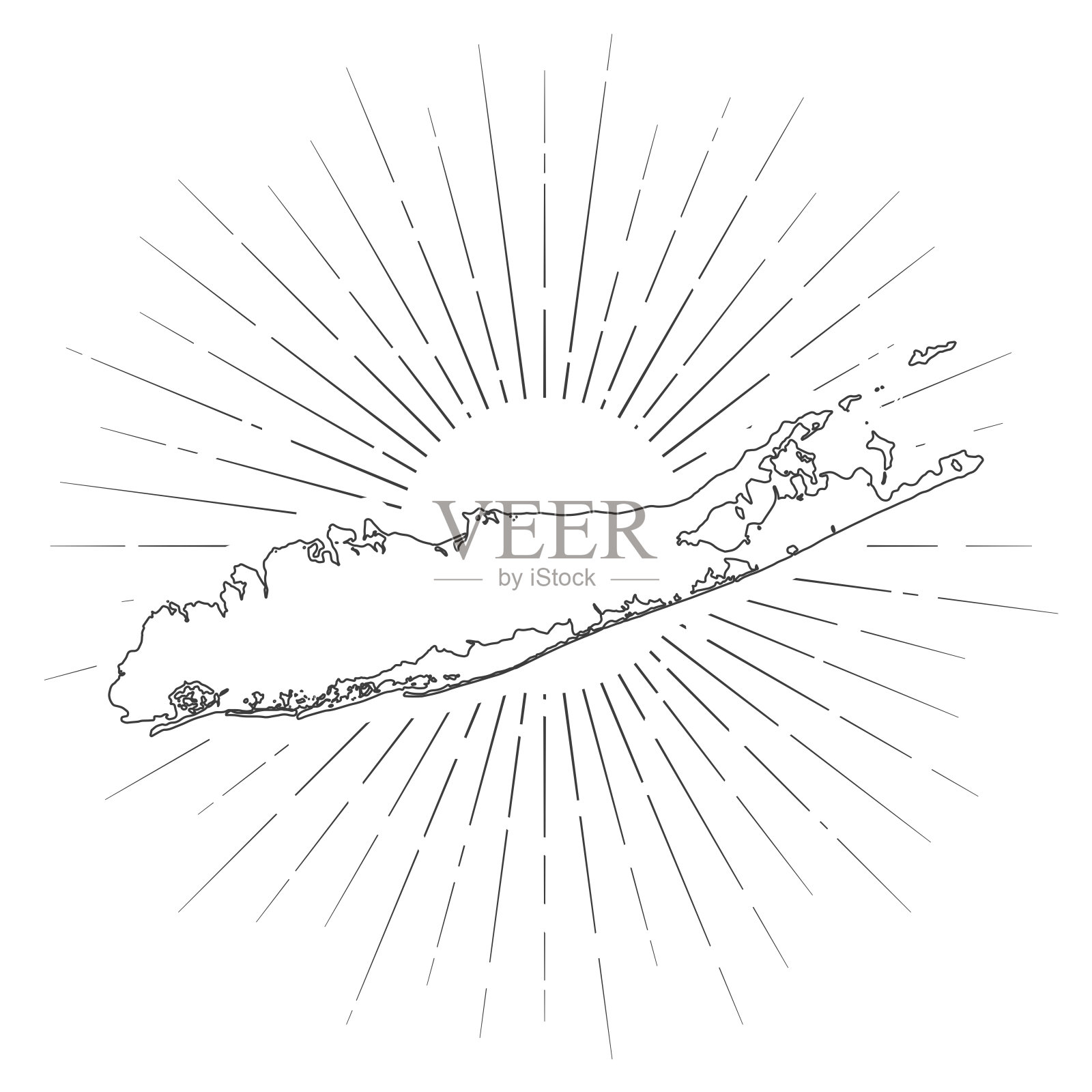 长岛地图与阳光在白色的背景插画图片素材