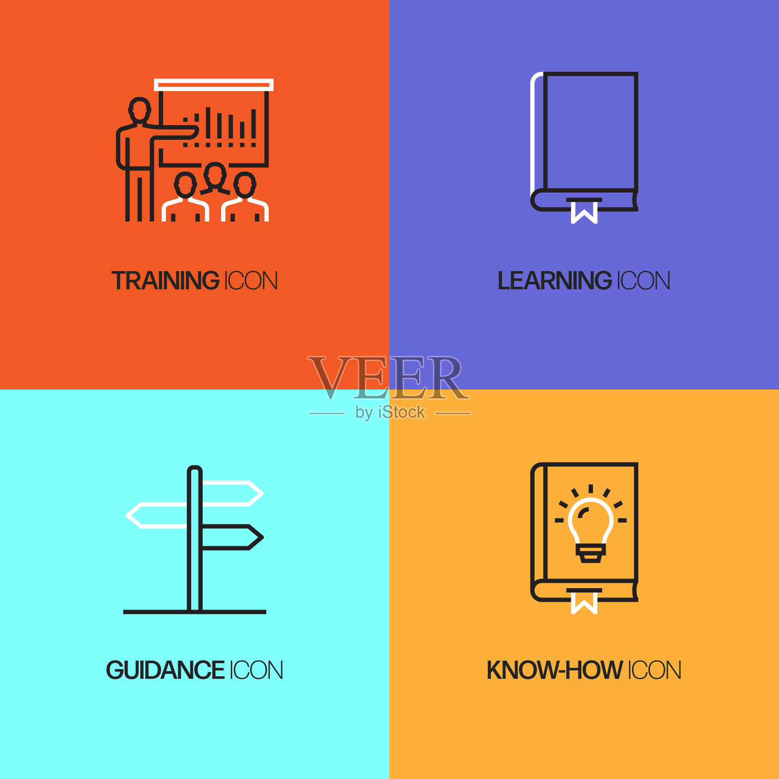 指导和培训相关的线路图标。轮廓向量符号插图。插画图片素材