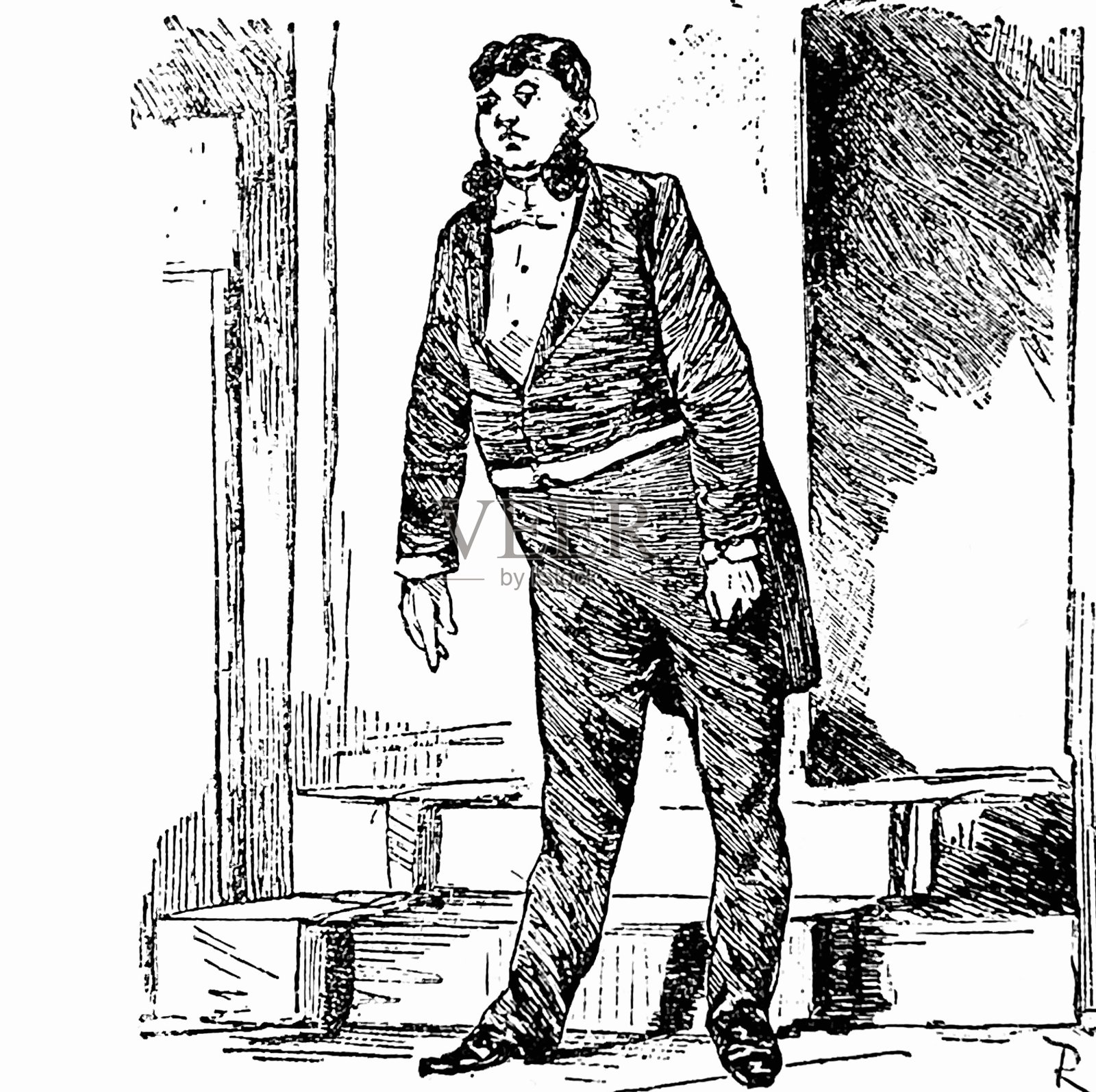 穿着优雅的男人，他们的职业可以从行为上看出来:服务员设计元素图片