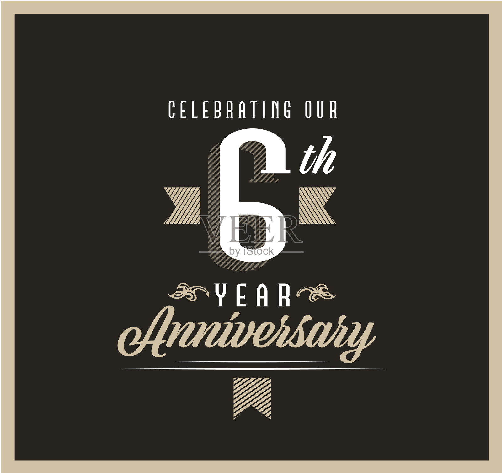 复古和复古6周年的标签设计在黑色的背景插画图片素材