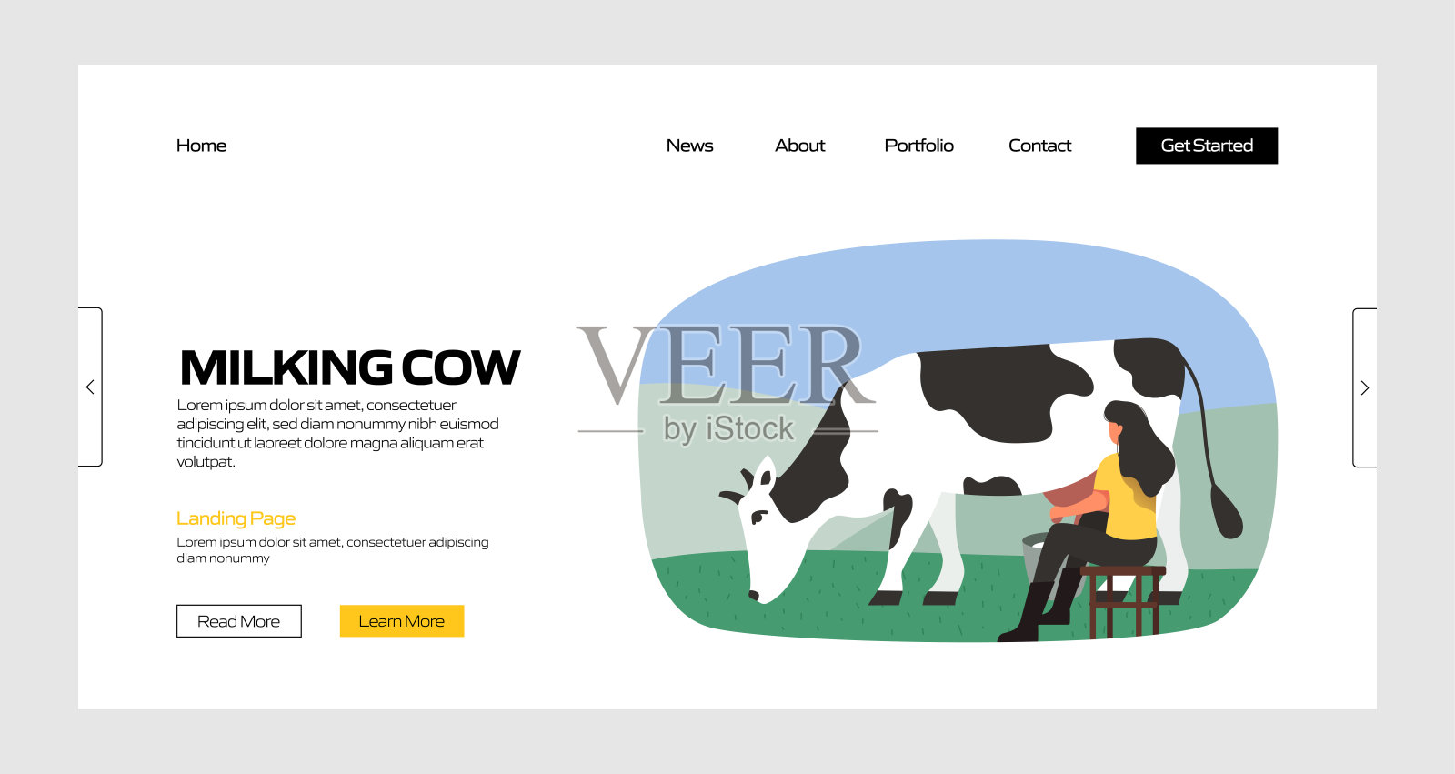 奶牛概念矢量插图登陆页面模板，网站横幅，广告和营销材料，在线广告，业务演示等。插画图片素材