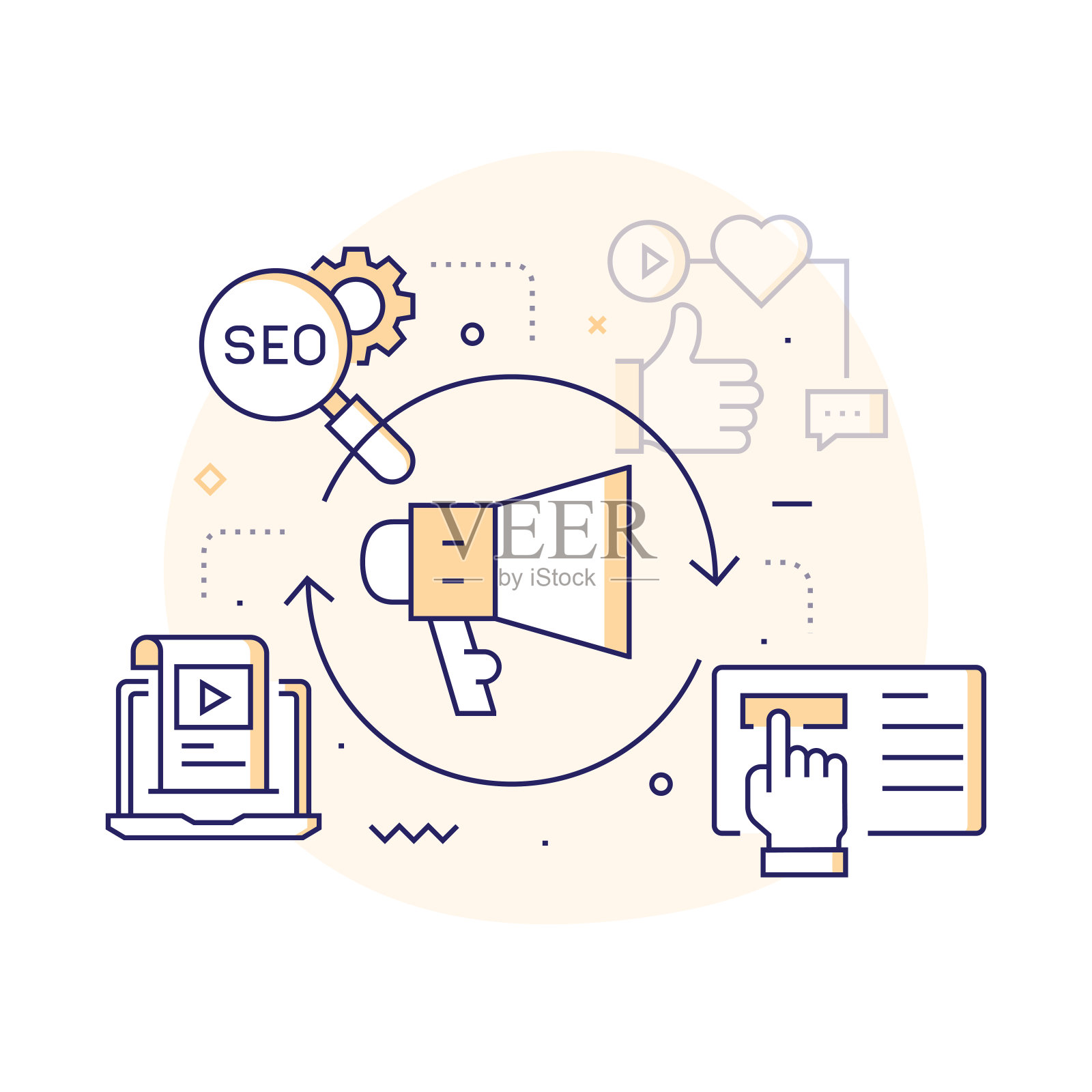 入站营销相关线路图标。向量符号说明。插画图片素材