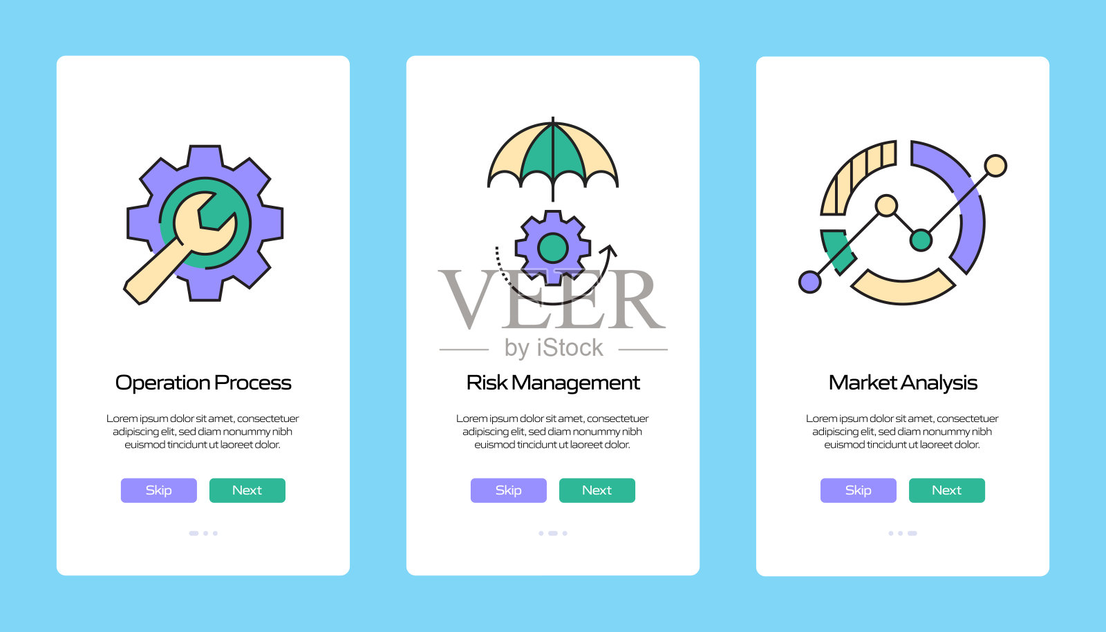 带有平面图标的移动应用页面屏幕。用户体验，用户界面设计模板矢量插图插画图片素材
