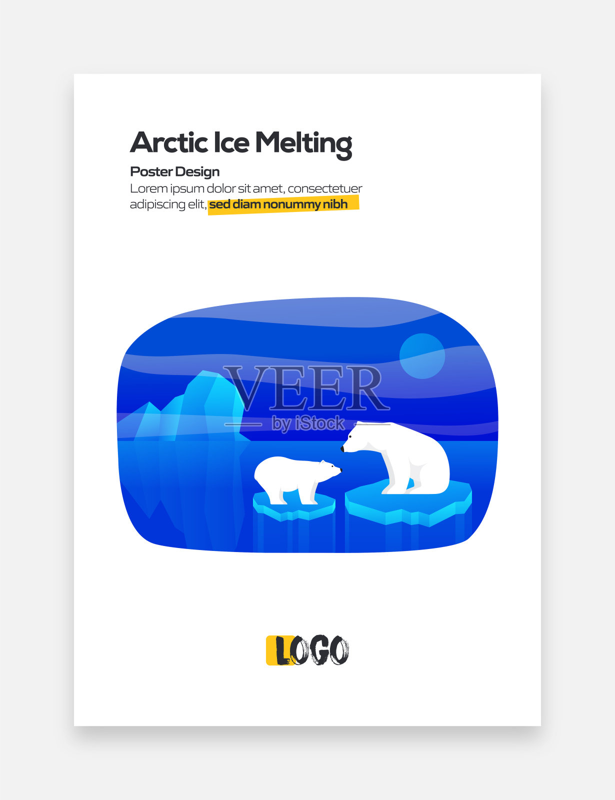 海报，封面和横幅的北极冰融化概念。现代平面设计矢量插图。插画图片素材