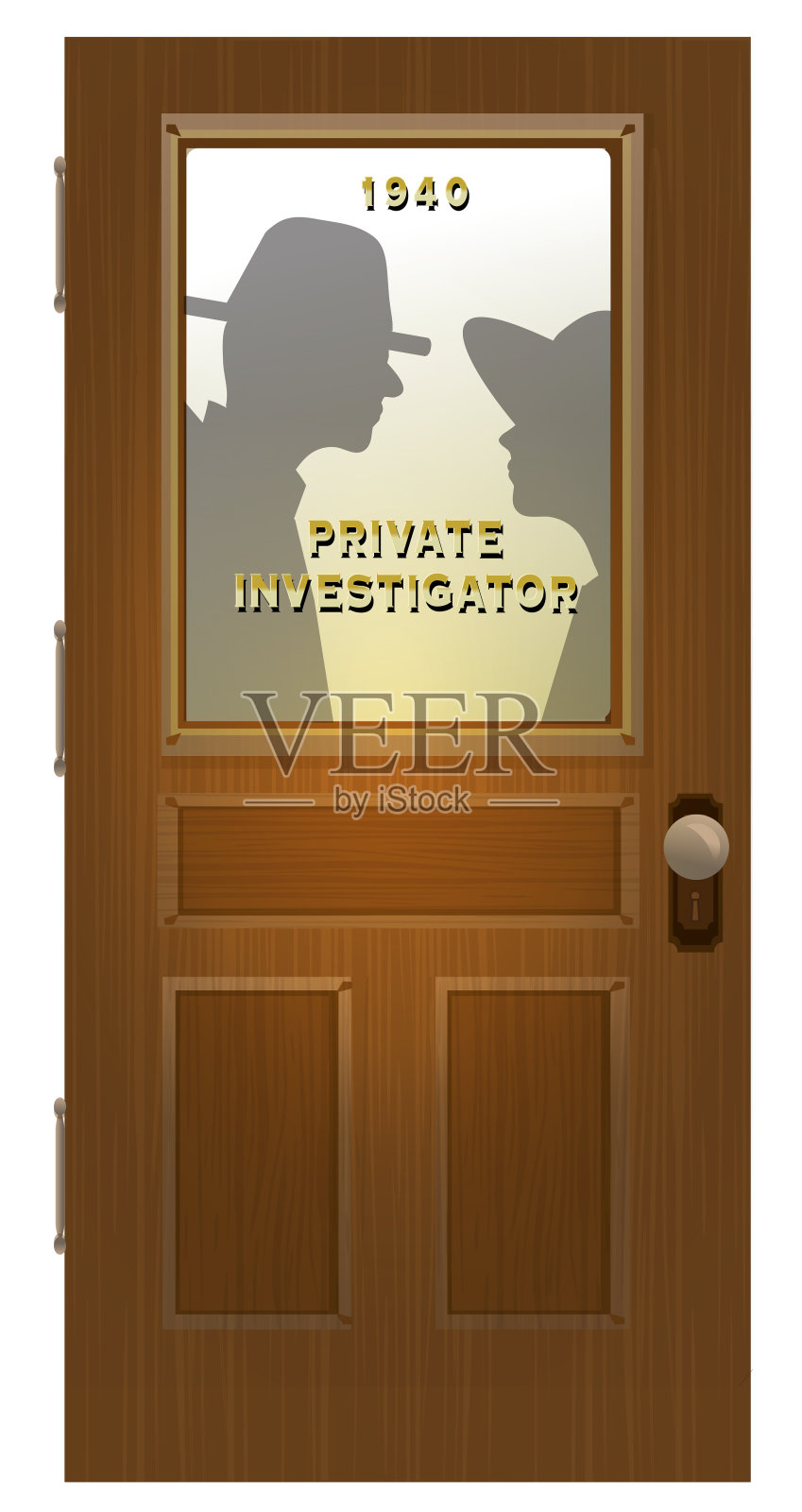 黑色电影风格的侦探或私家侦探办公室门与文本插画图片素材