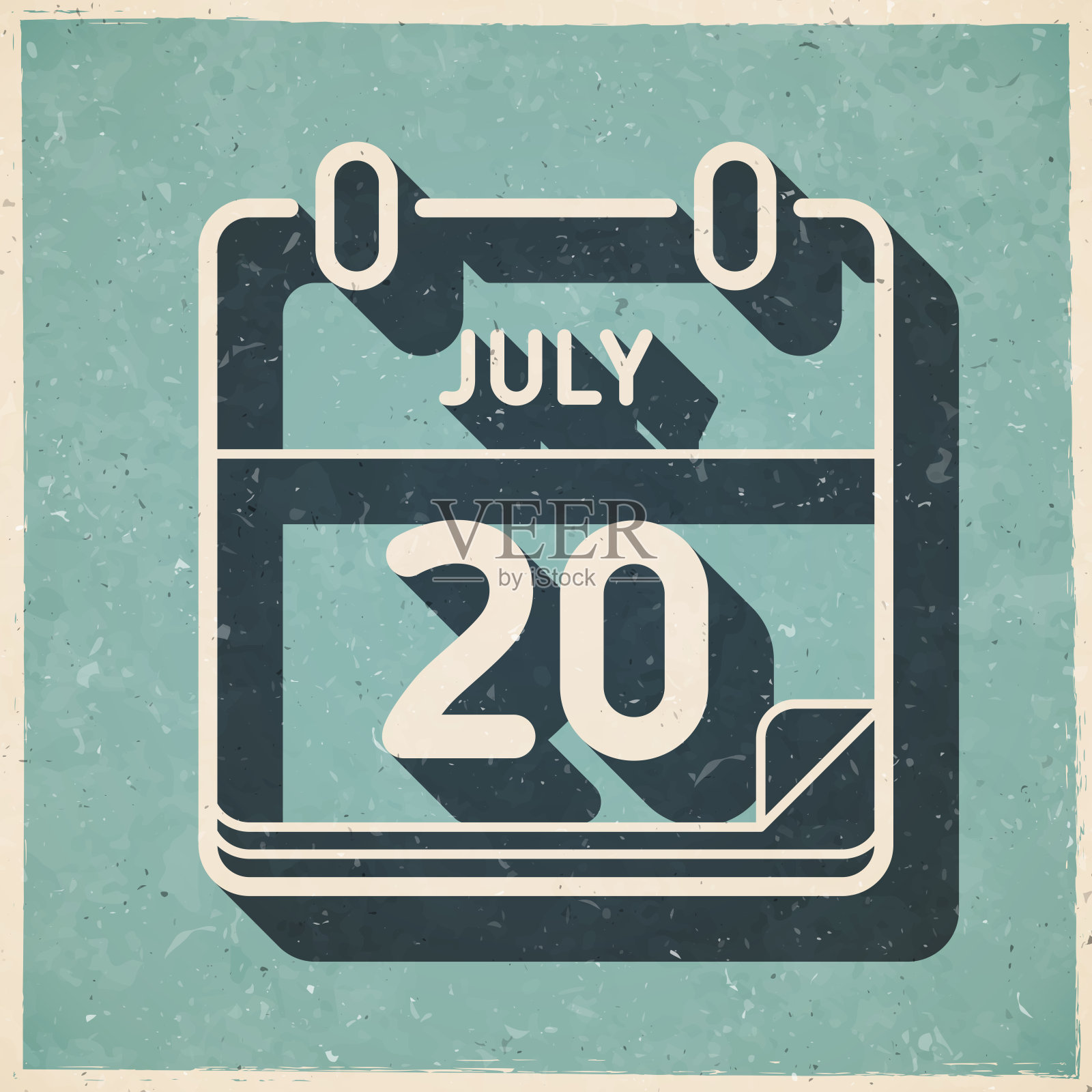 7月20日。复古风格的图标-旧的纹理纸插画图片素材