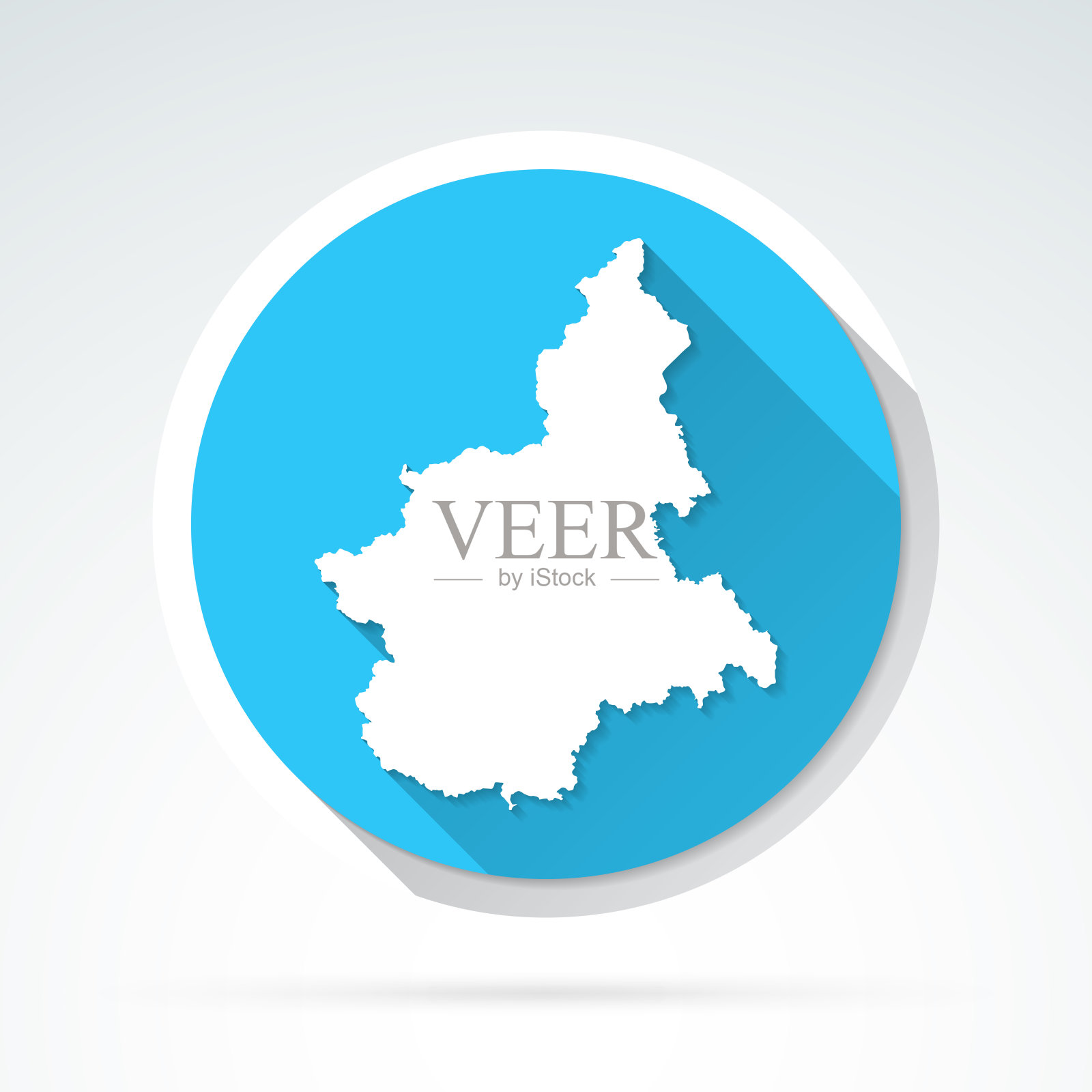 皮埃蒙特地图图标-平面设计与长阴影插画图片素材