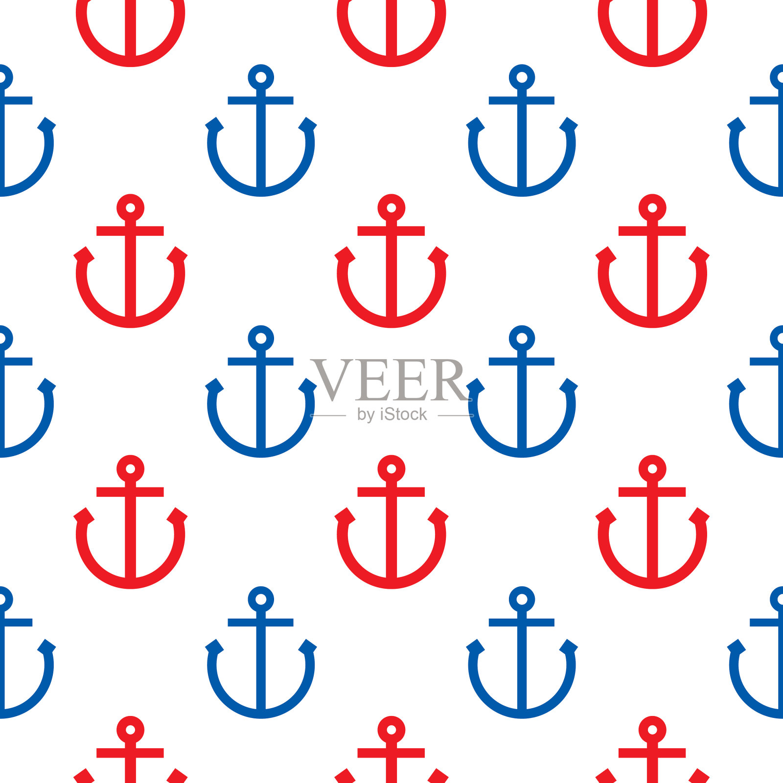 红色和蓝色锚无缝模式插画图片素材