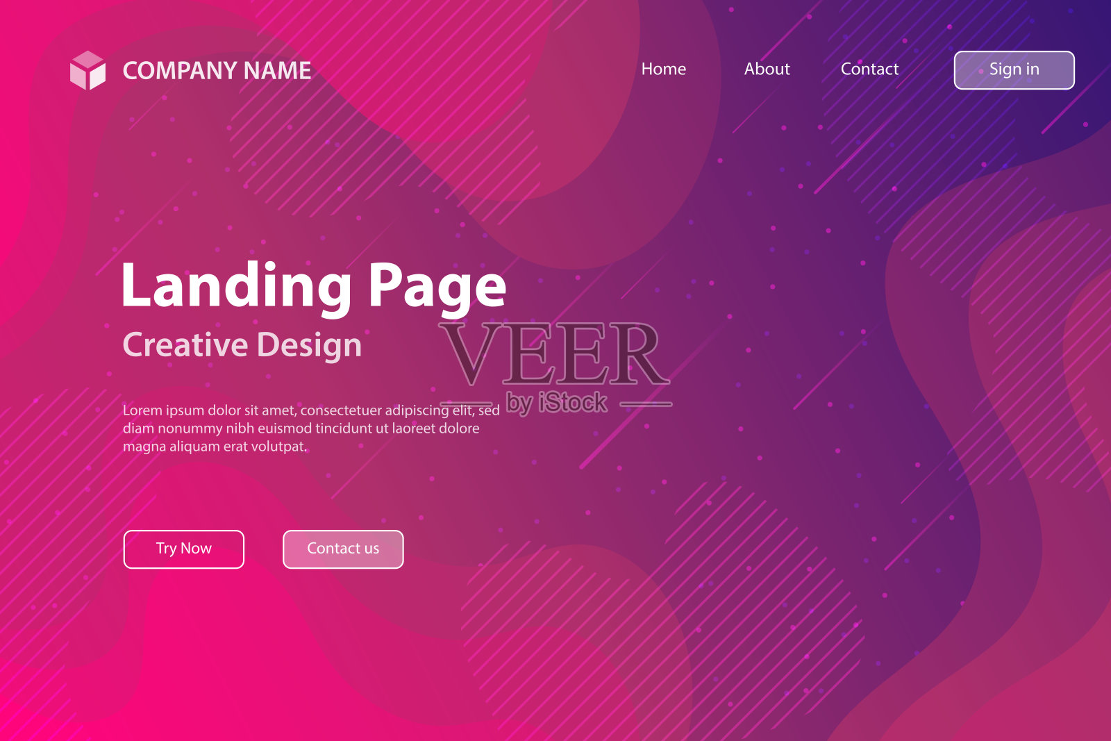 登陆页模板-流体和几何形状组成-紫色渐变插画图片素材