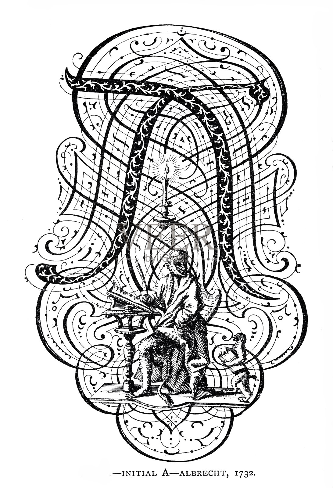 字体:字母A, Albrecht, 1732年插画图片素材