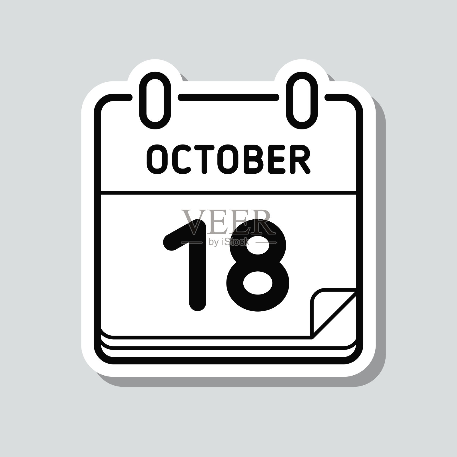 10月18日。灰色背景上的图标贴纸插画图片素材