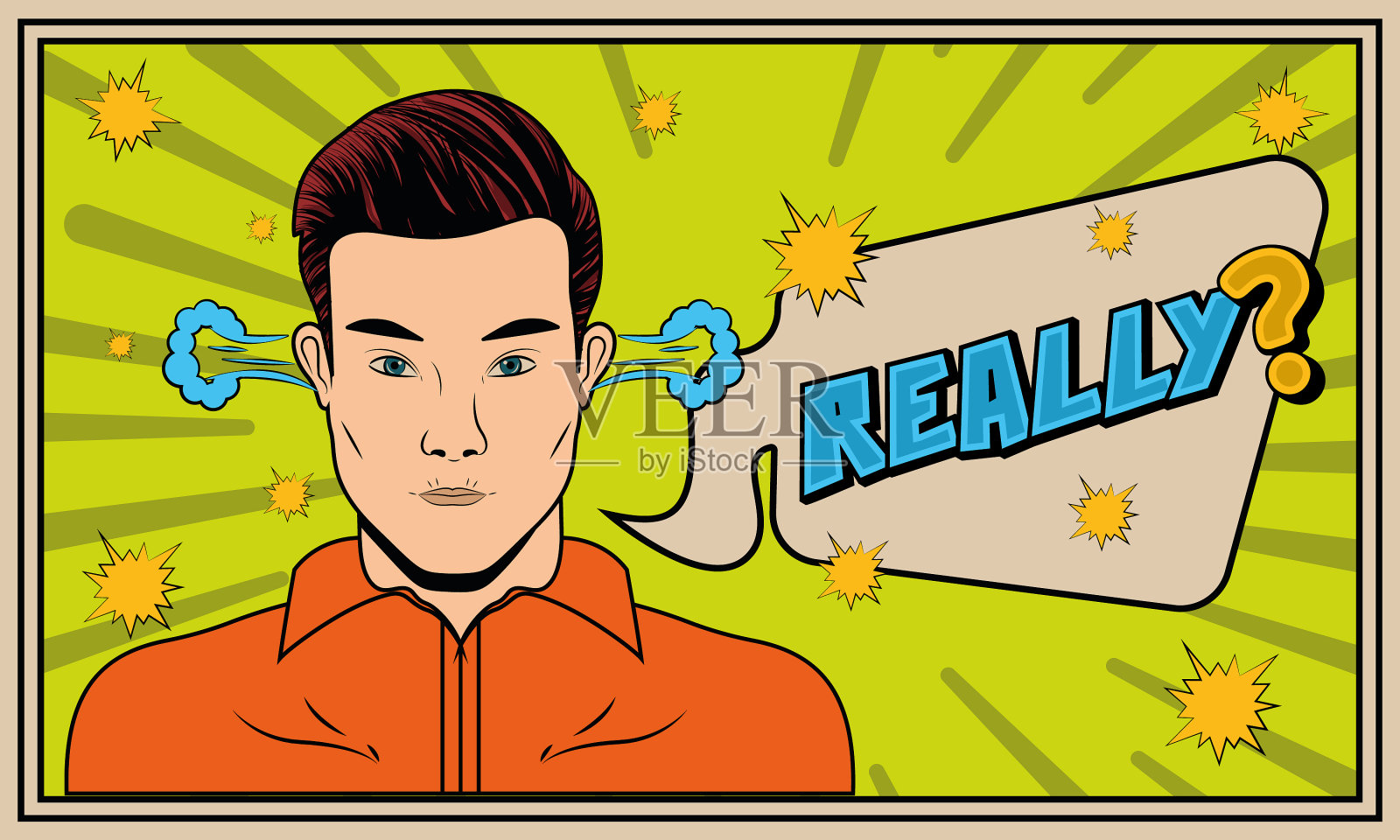 流行艺术复古男孩和泡泡聊天的漫画插画图片素材