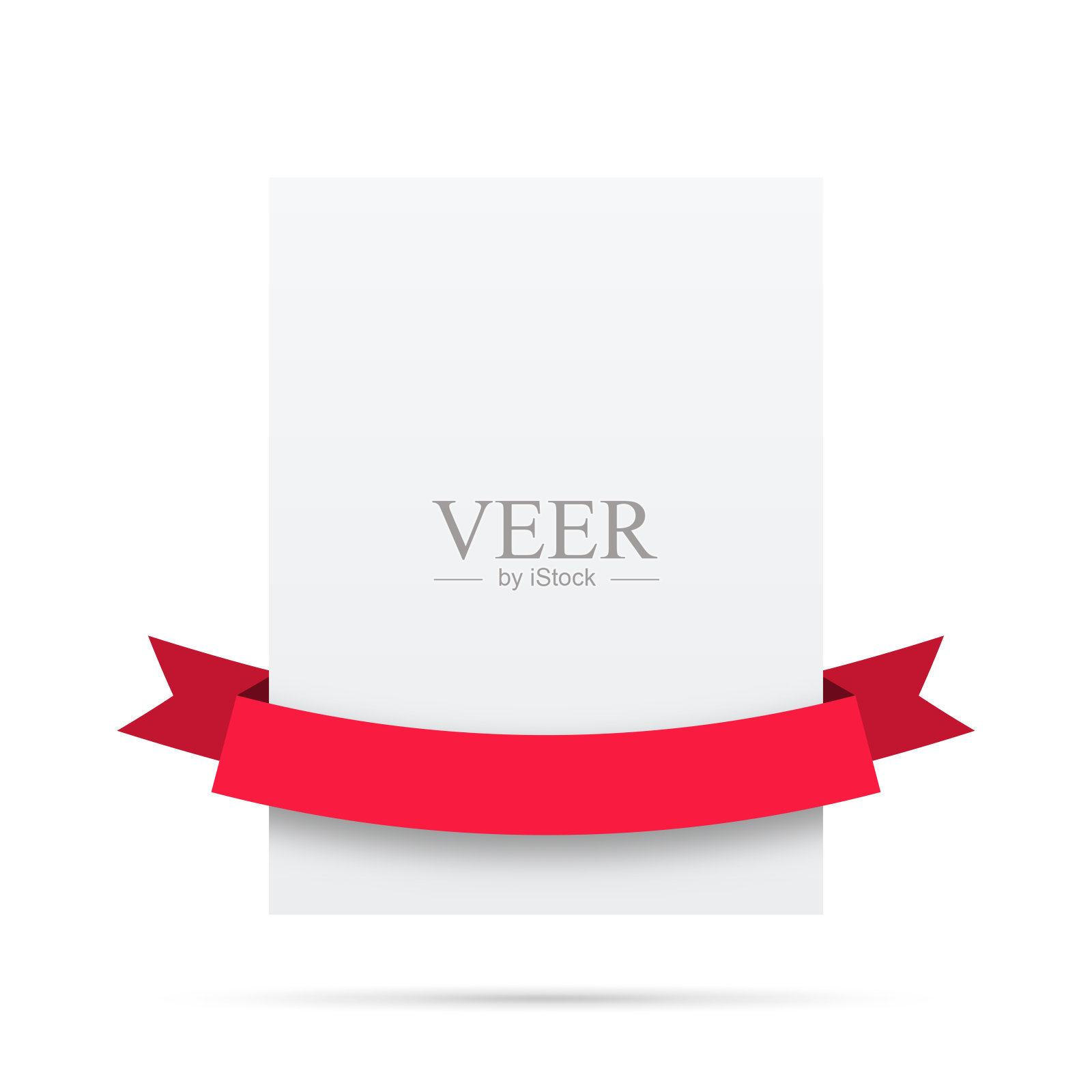 红色丝带上的空白白色标签-设计元素插画图片素材