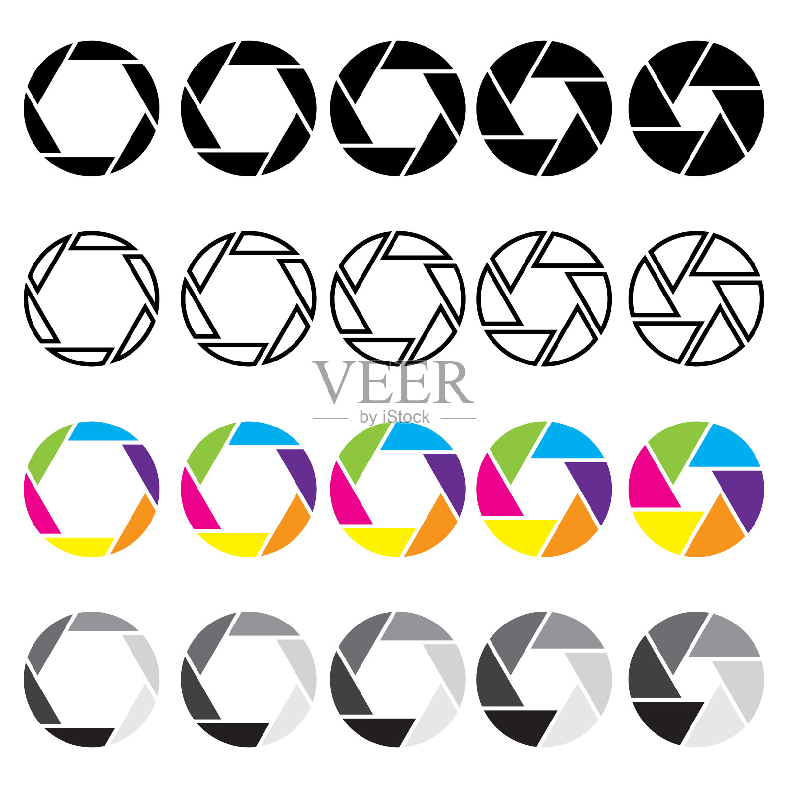 相机快门图标收集黑色和图标素材