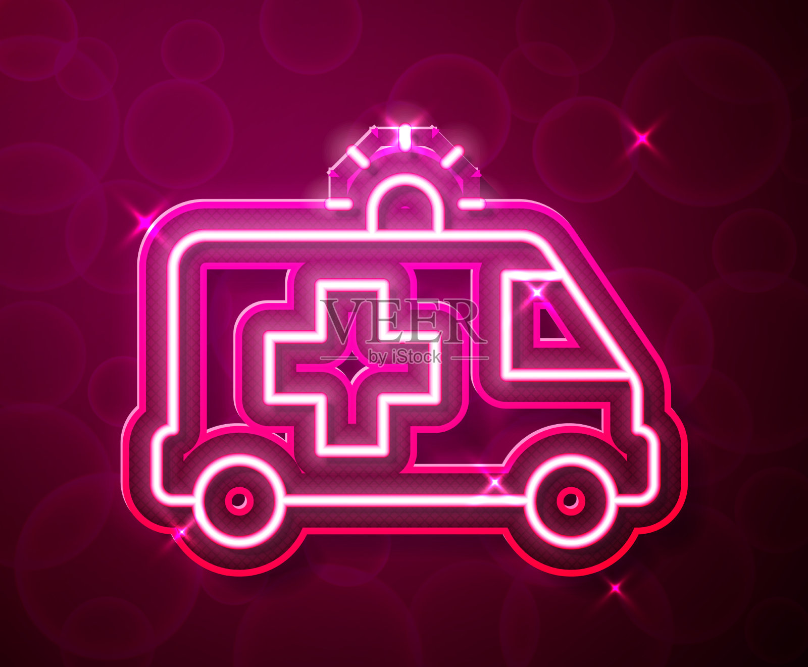 闪烁的霓虹灯线救护车和急救车图标插画图片素材