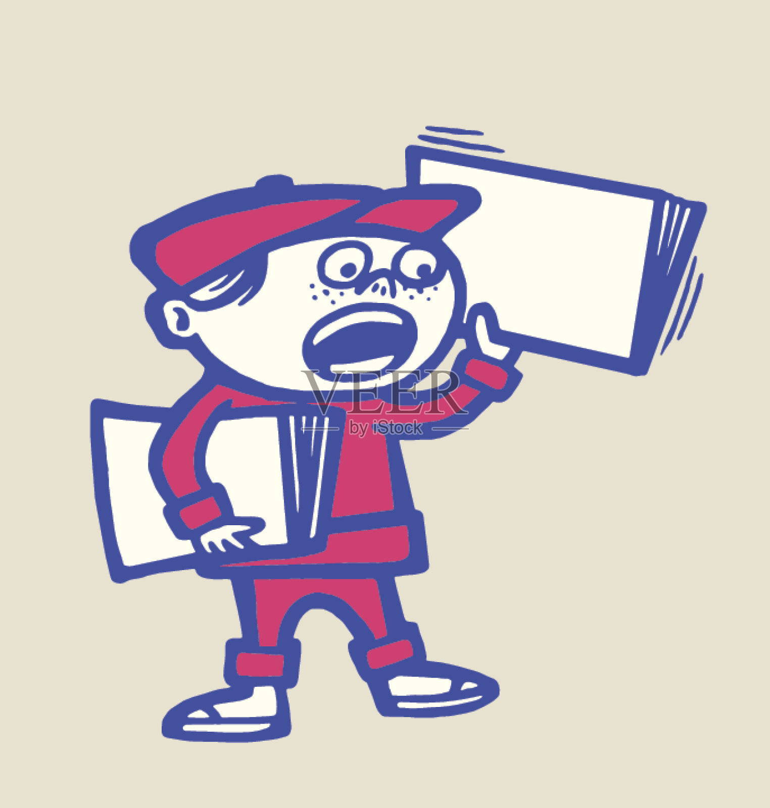 报纸的男孩插画图片素材