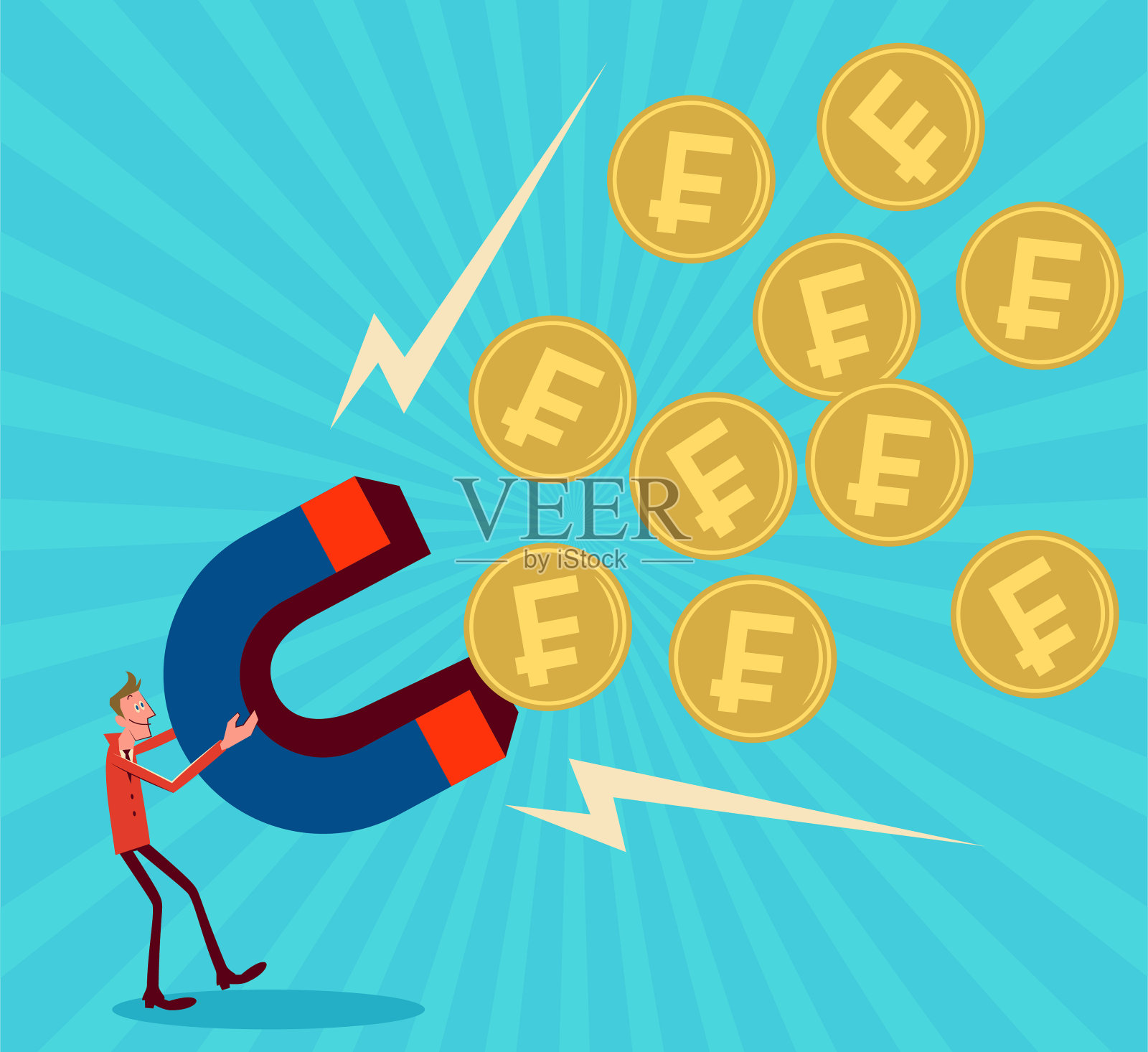 商人用大磁铁吸引钱插画图片素材