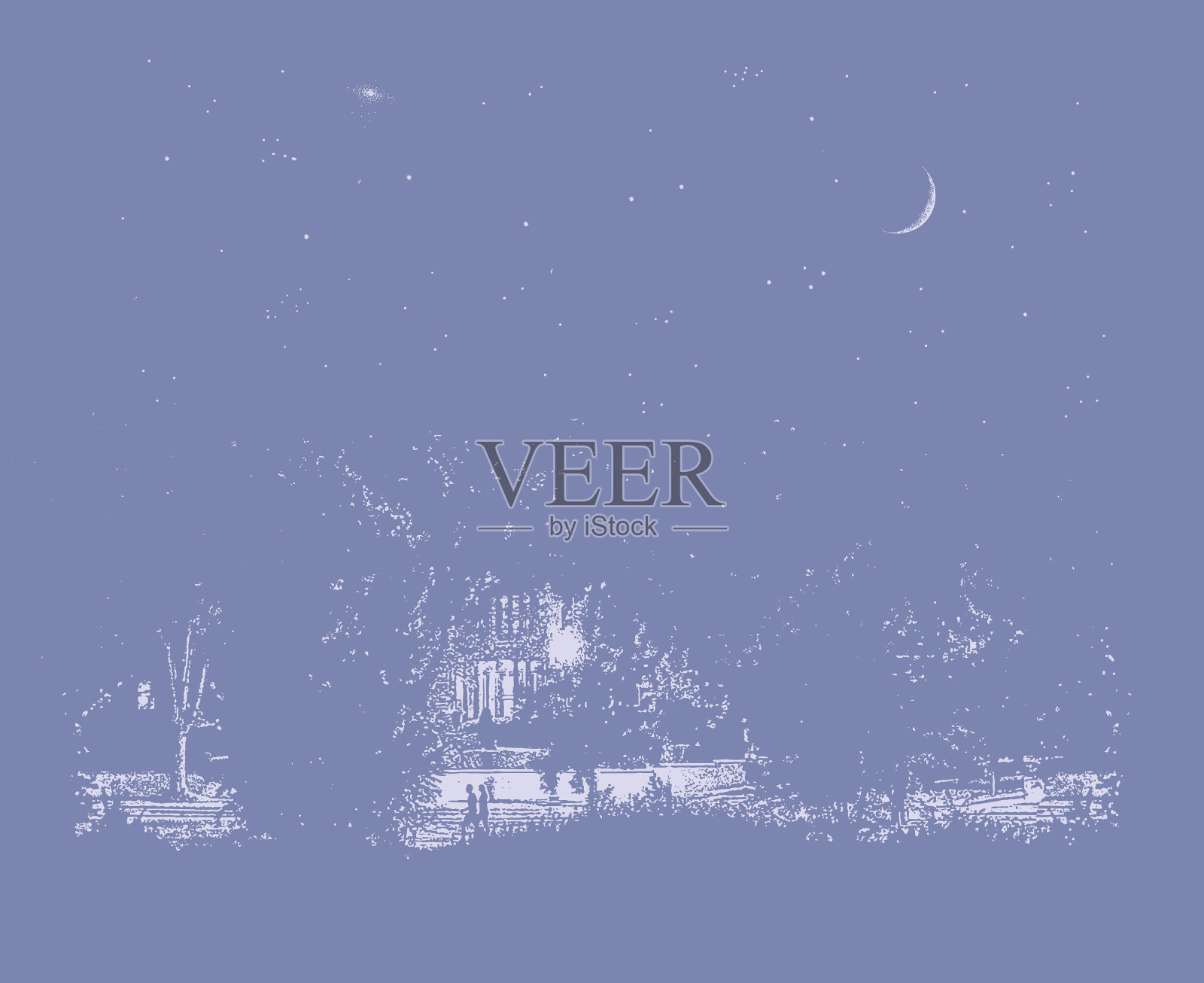 夫妇晚上在住宅区街道上健身散步插画图片素材