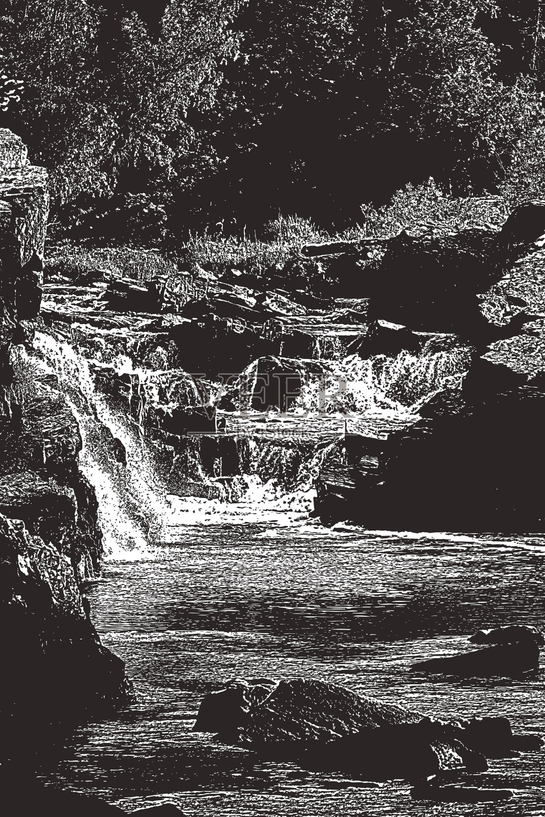 河流的急流和瀑布插画图片素材