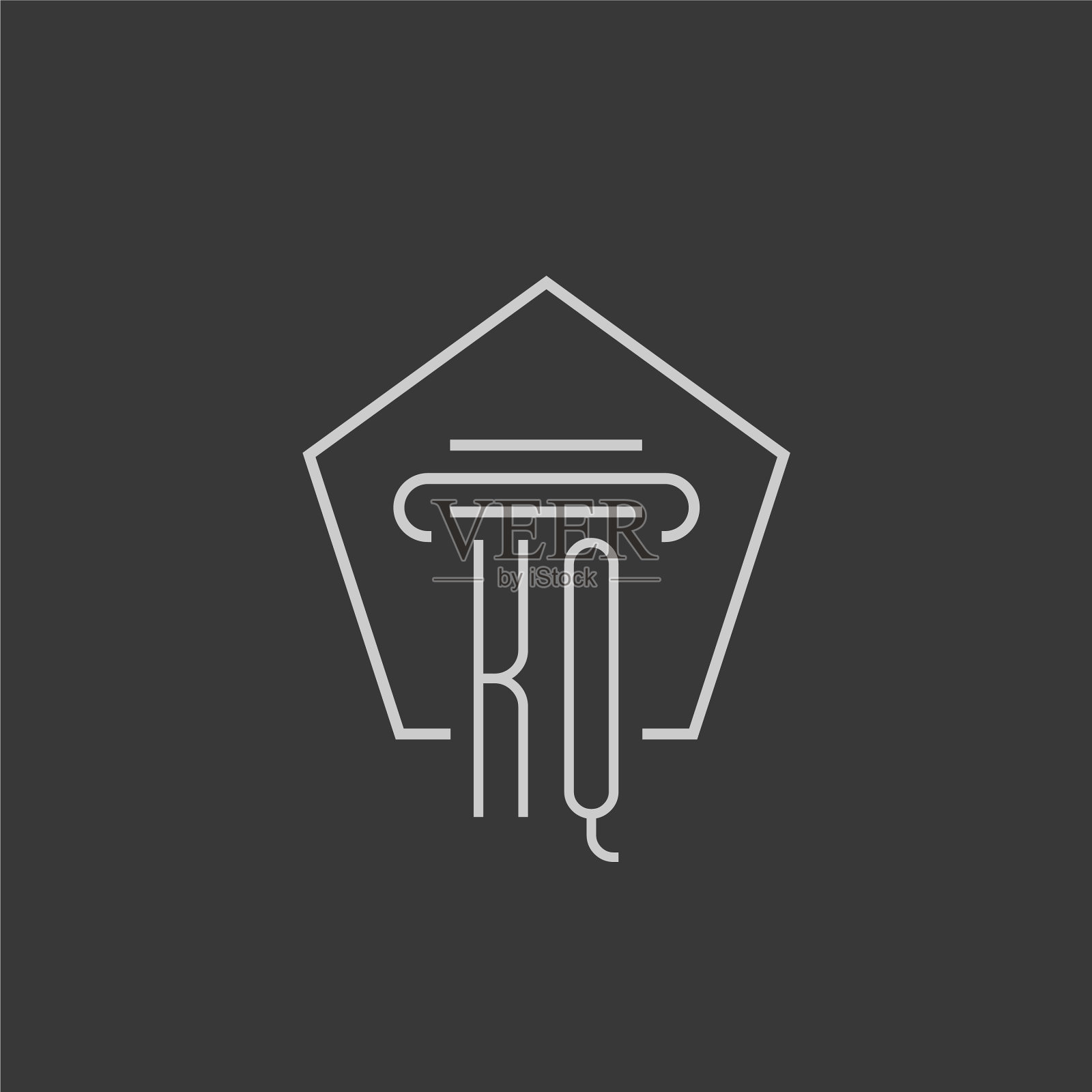 首字母组合kq与单线支柱标志插画图片素材