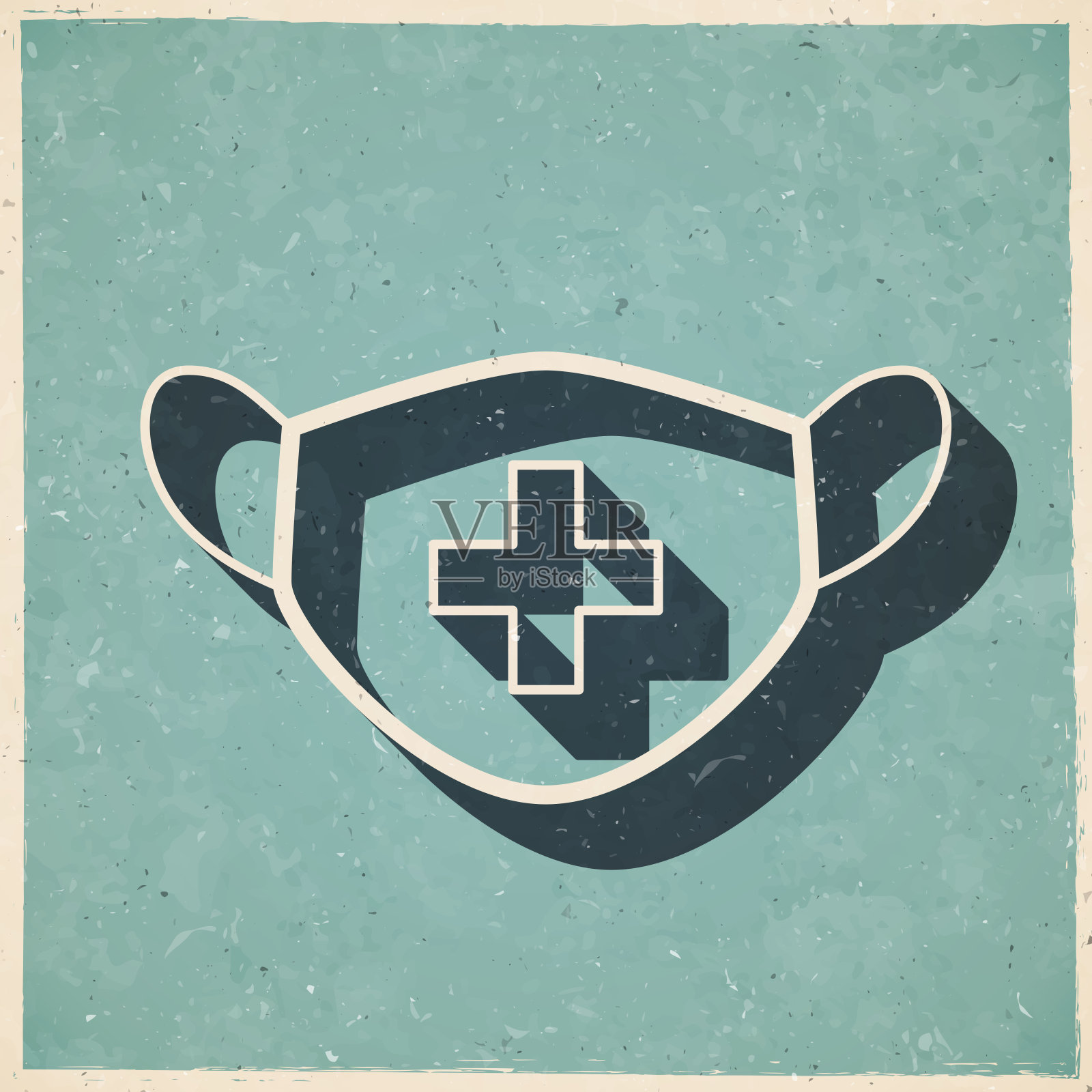 医用或外科口罩。复古风格的图标-旧的纹理纸插画图片素材