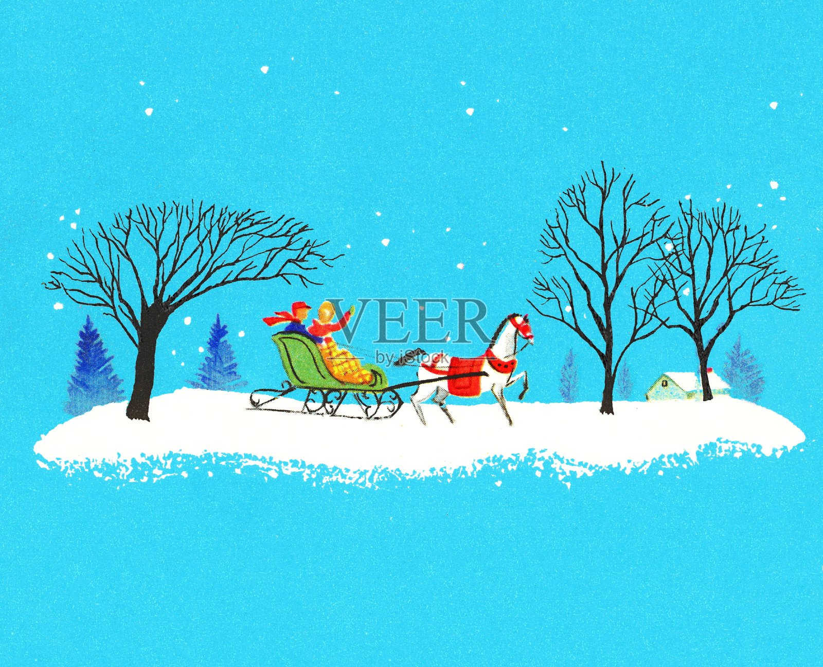 雪马拉雪橇的场景插画图片素材