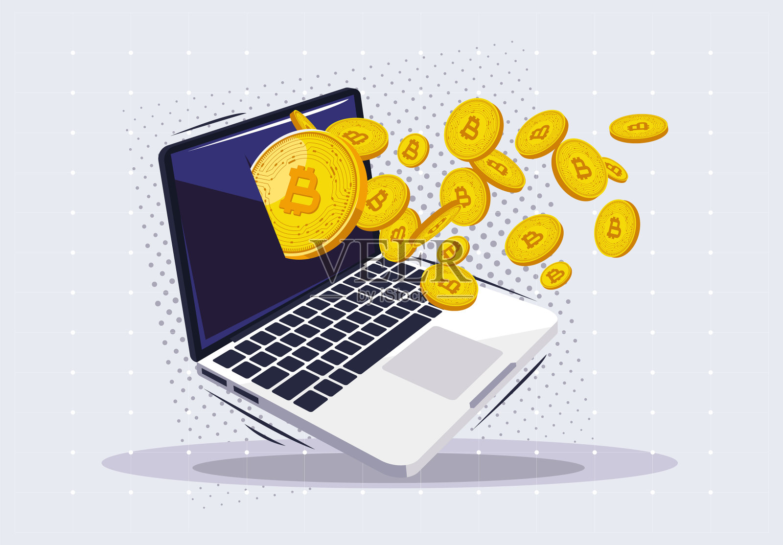 带有黄金加密货币的笔记本插画图片素材