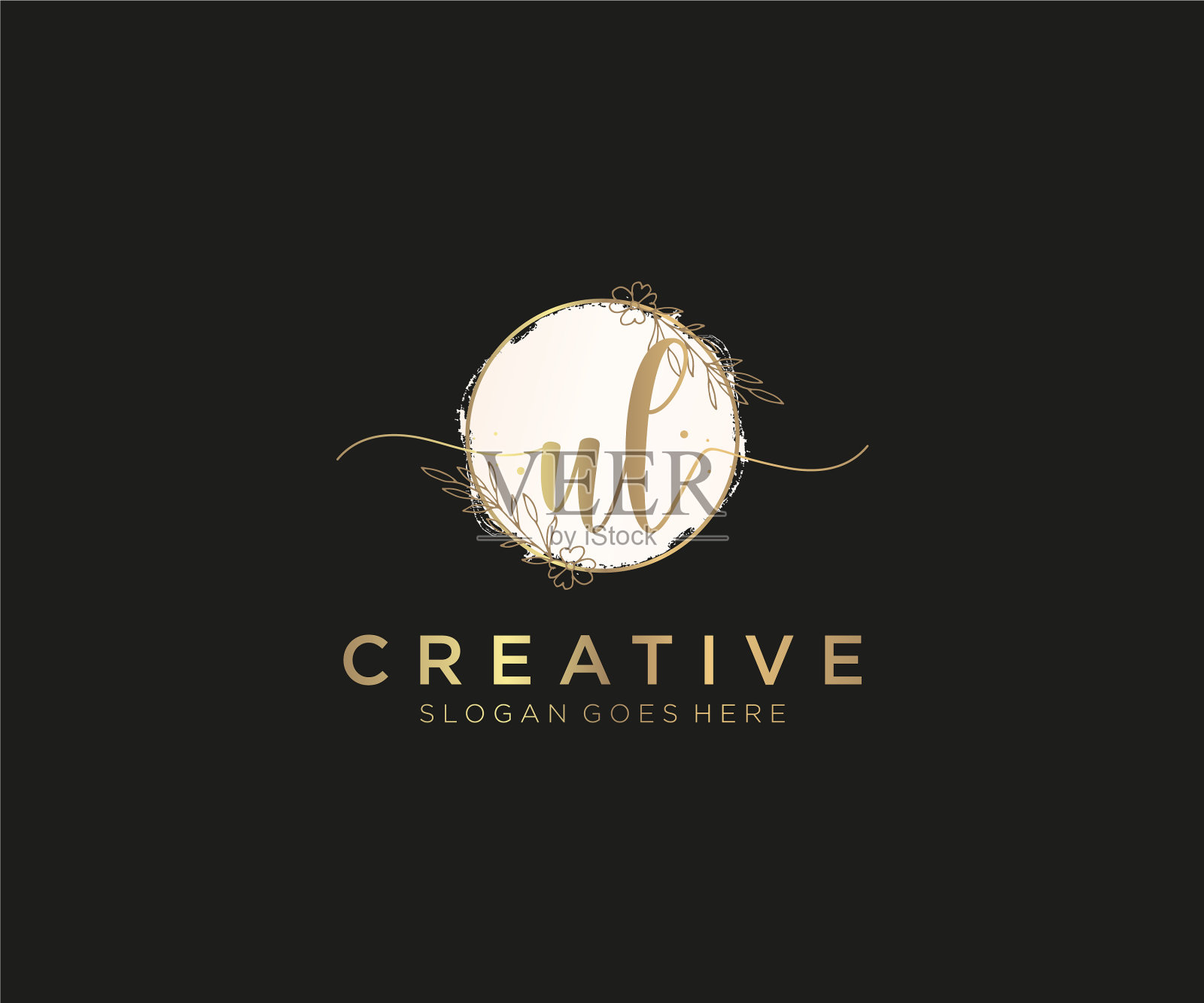 最初的ul女性标志美丽的字母和插画图片素材