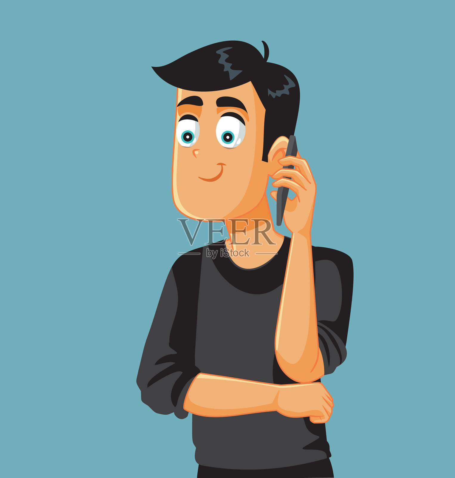 快乐的年轻人拿着智能手机卡通插画图片素材