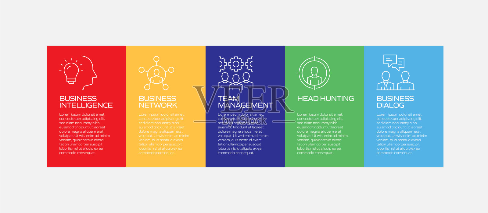 现代业务相关流程信息图表模板。过程时间图。带有线性图标的工作流布局插画图片素材