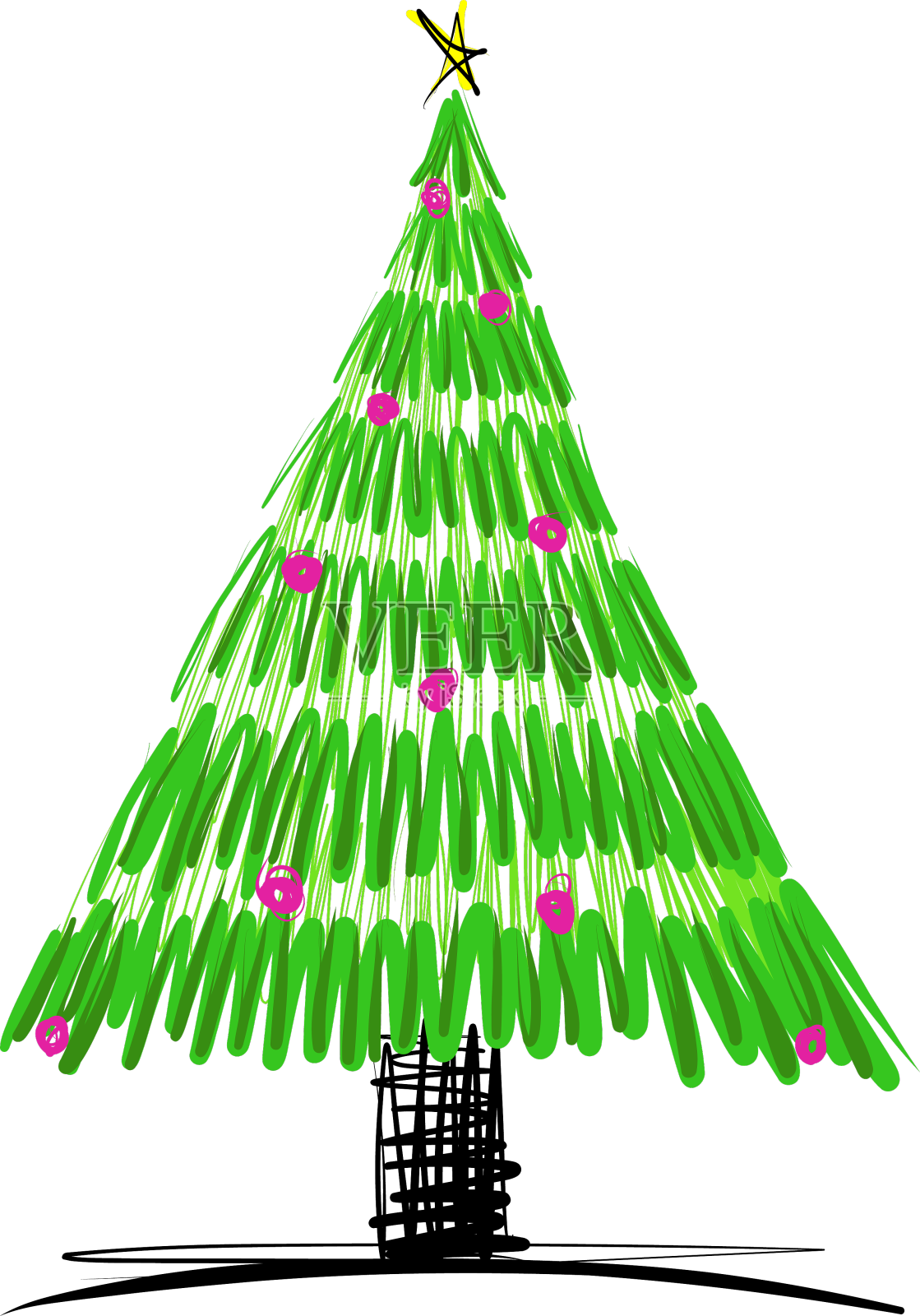 手绘素描圣诞树设计元素图片