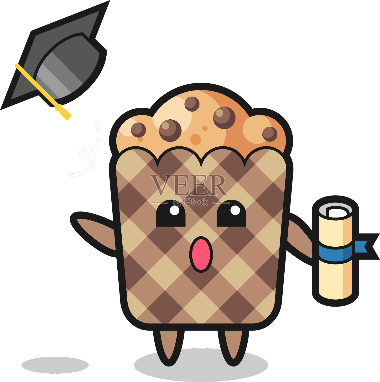 松饼卡通在毕业典礼上扔帽子设计元素图片