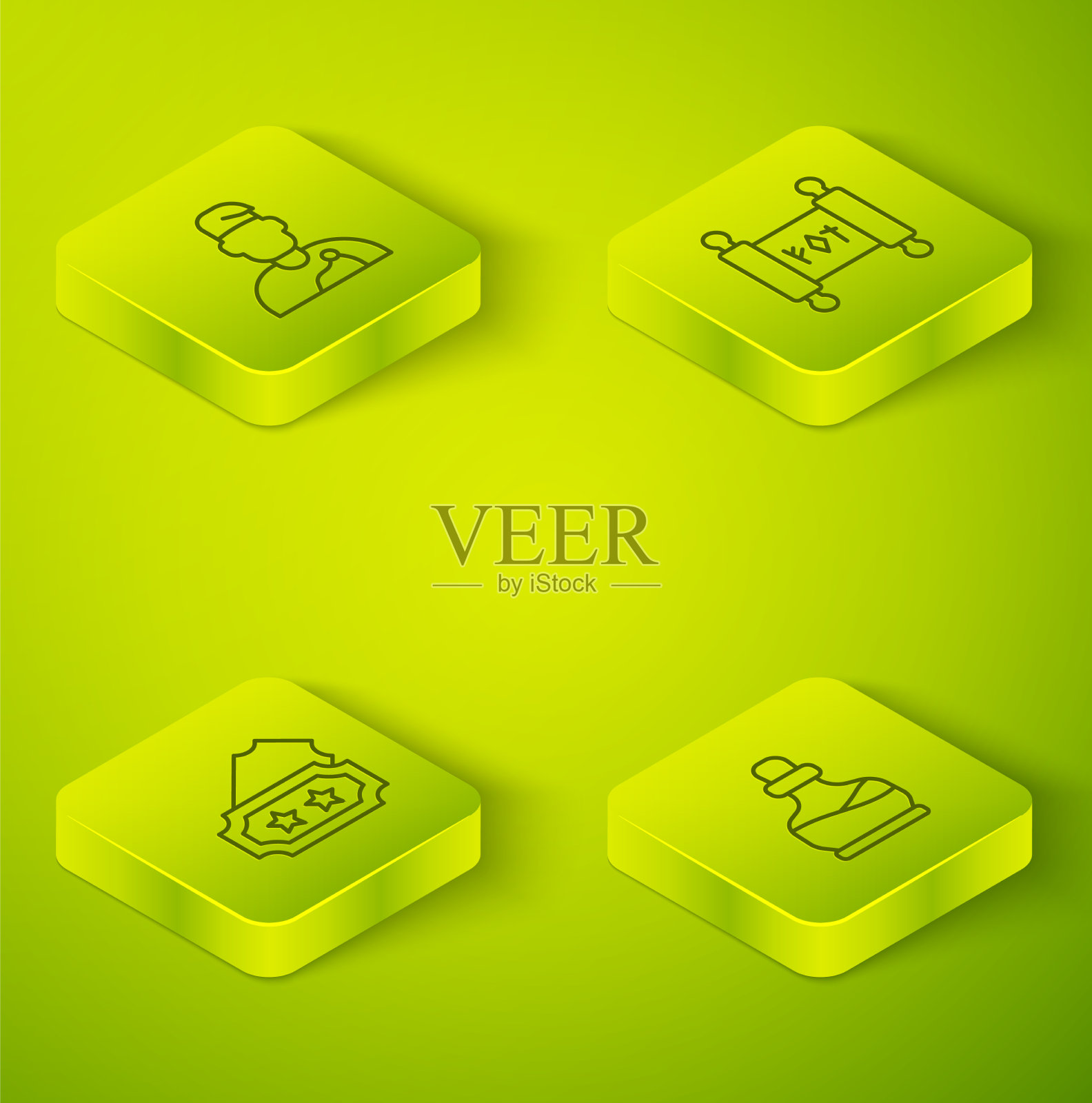 设置等距线魔法卷轴票瓶图标素材