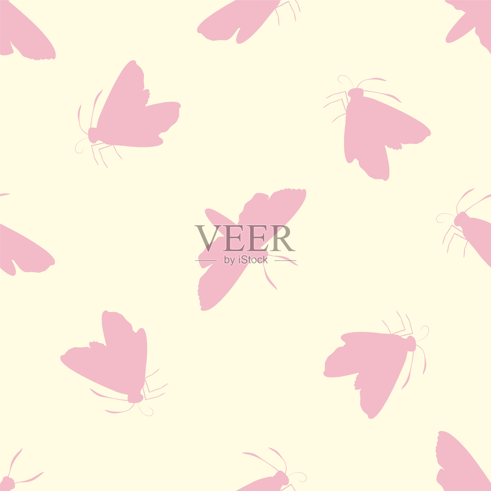 粉红色的蝴蝶在淡黄色的背景插画图片素材