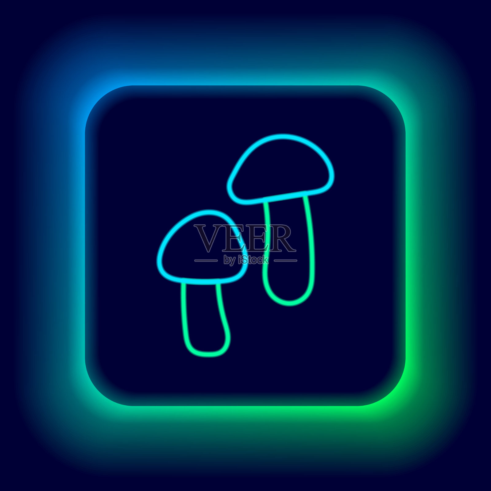 发光的霓虹灯线蘑菇图标孤立在黑色插画图片素材