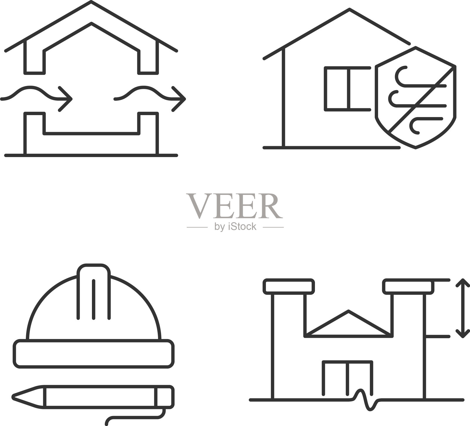 线性住宅建筑标准图标素材