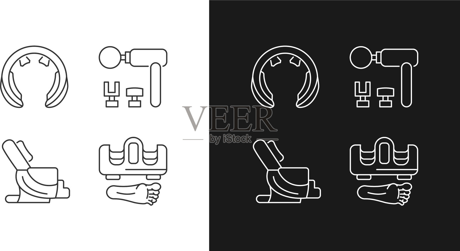 振动按摩器线性图标设置为黑暗和图标素材