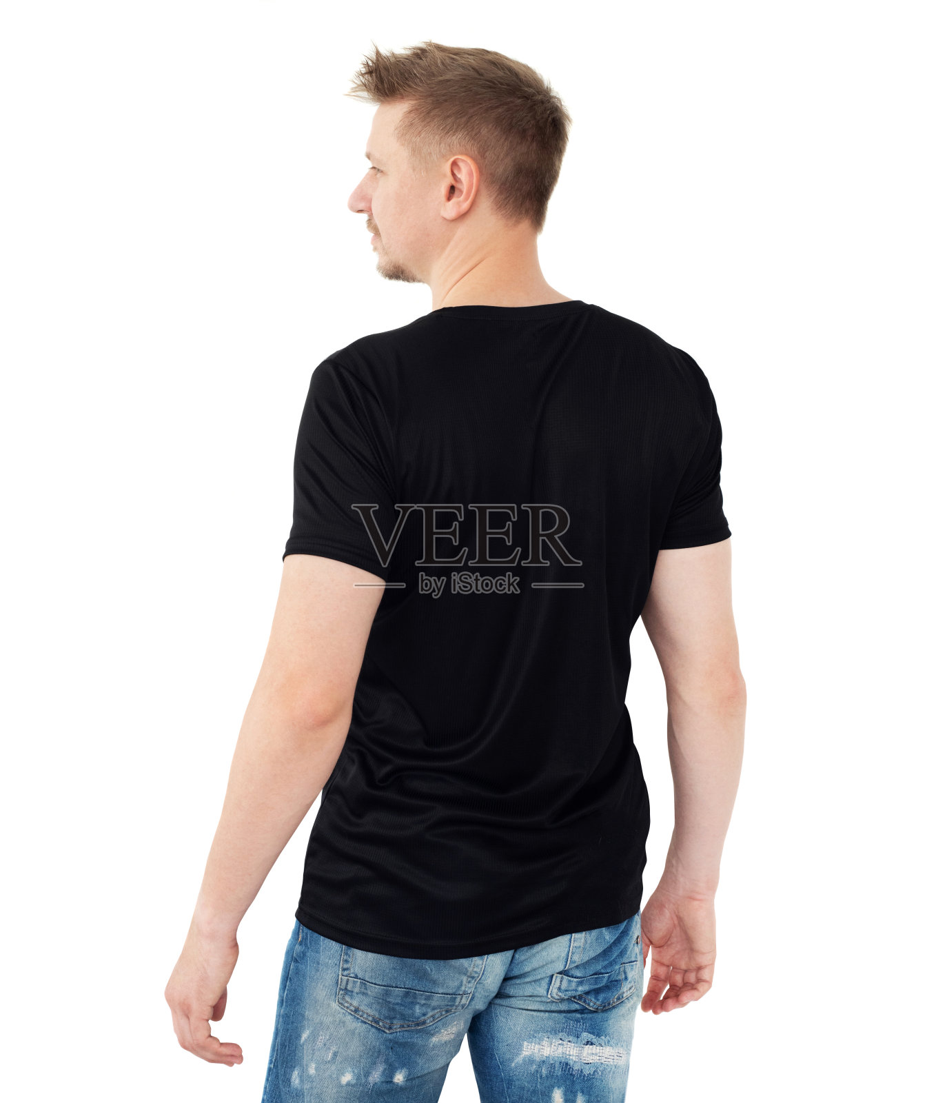 穿着黑色t恤的帅哥照片摄影图片