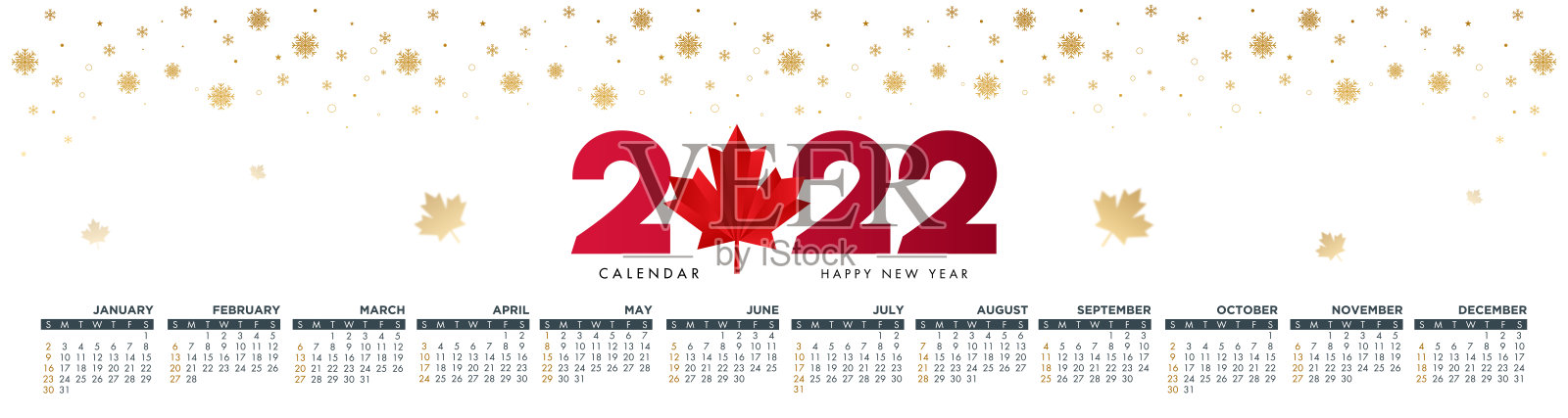 2022年加拿大日历概念。节日贺卡。抽象背景矢量插图。节日设计适用于贺卡、请柬、日历等实物插图插画图片素材