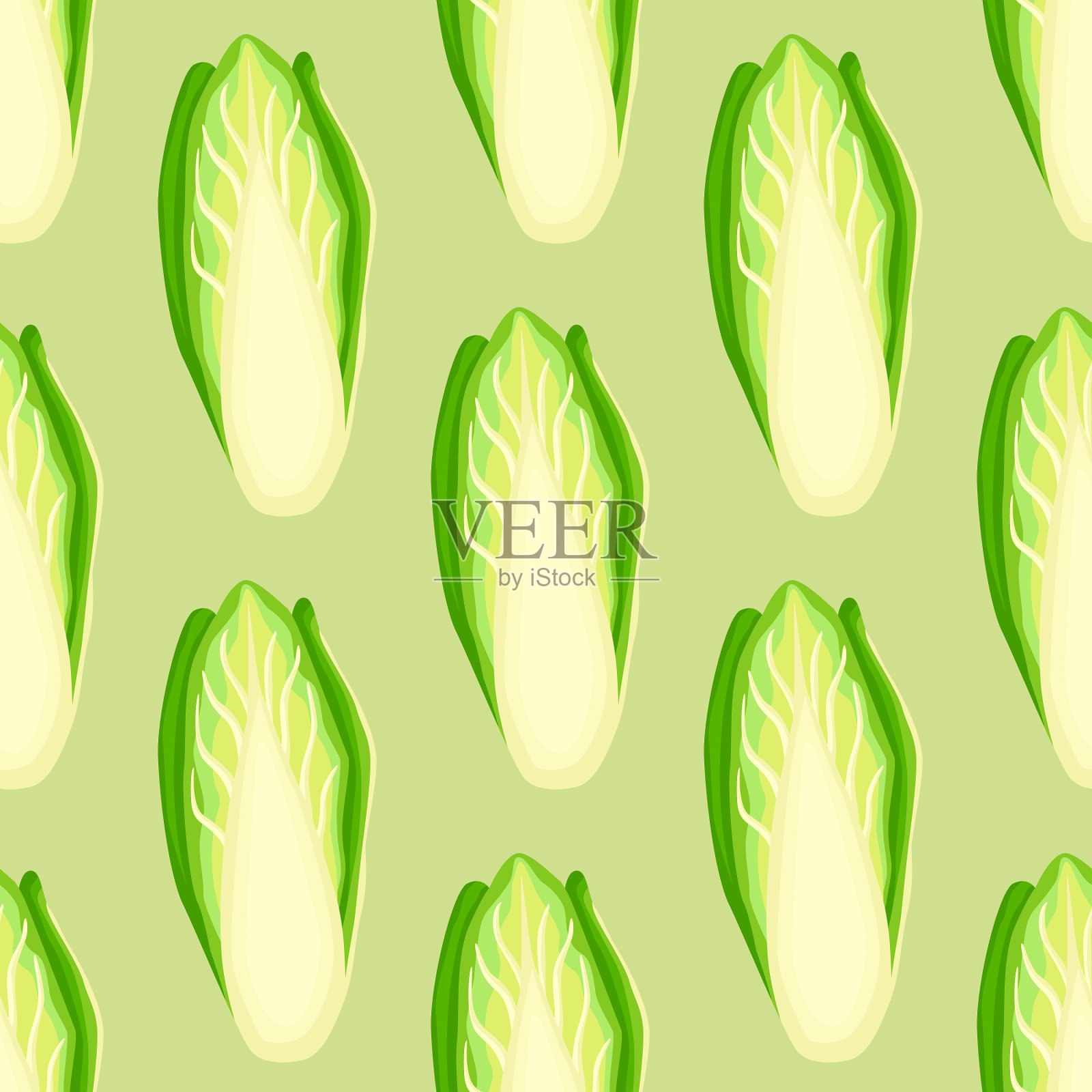 无缝图案菊苣甘蓝在淡绿色插画图片素材