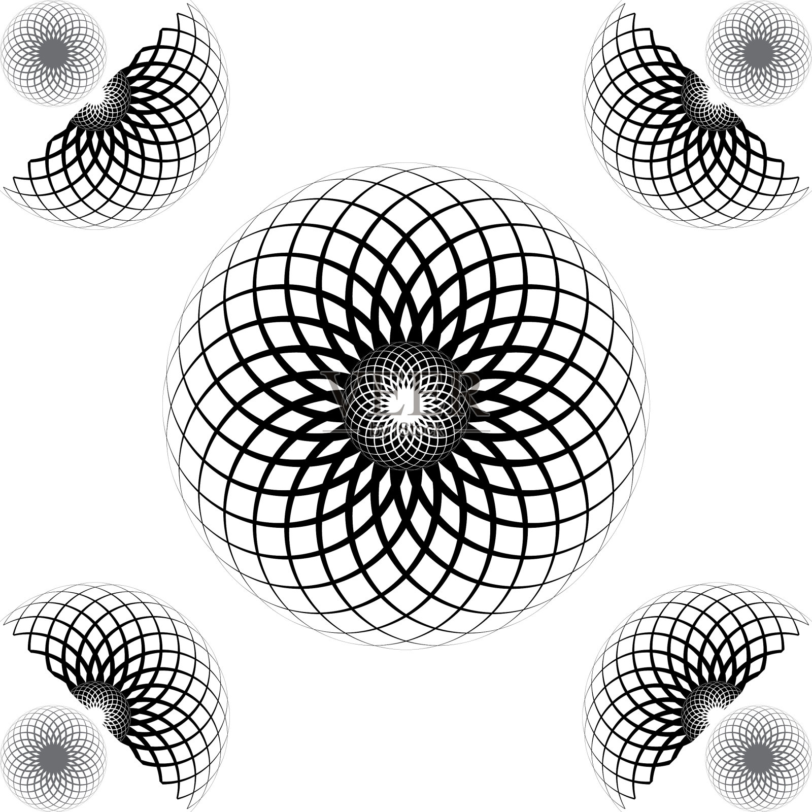 抽象黑白螺旋条纹无缝拼接插画图片素材