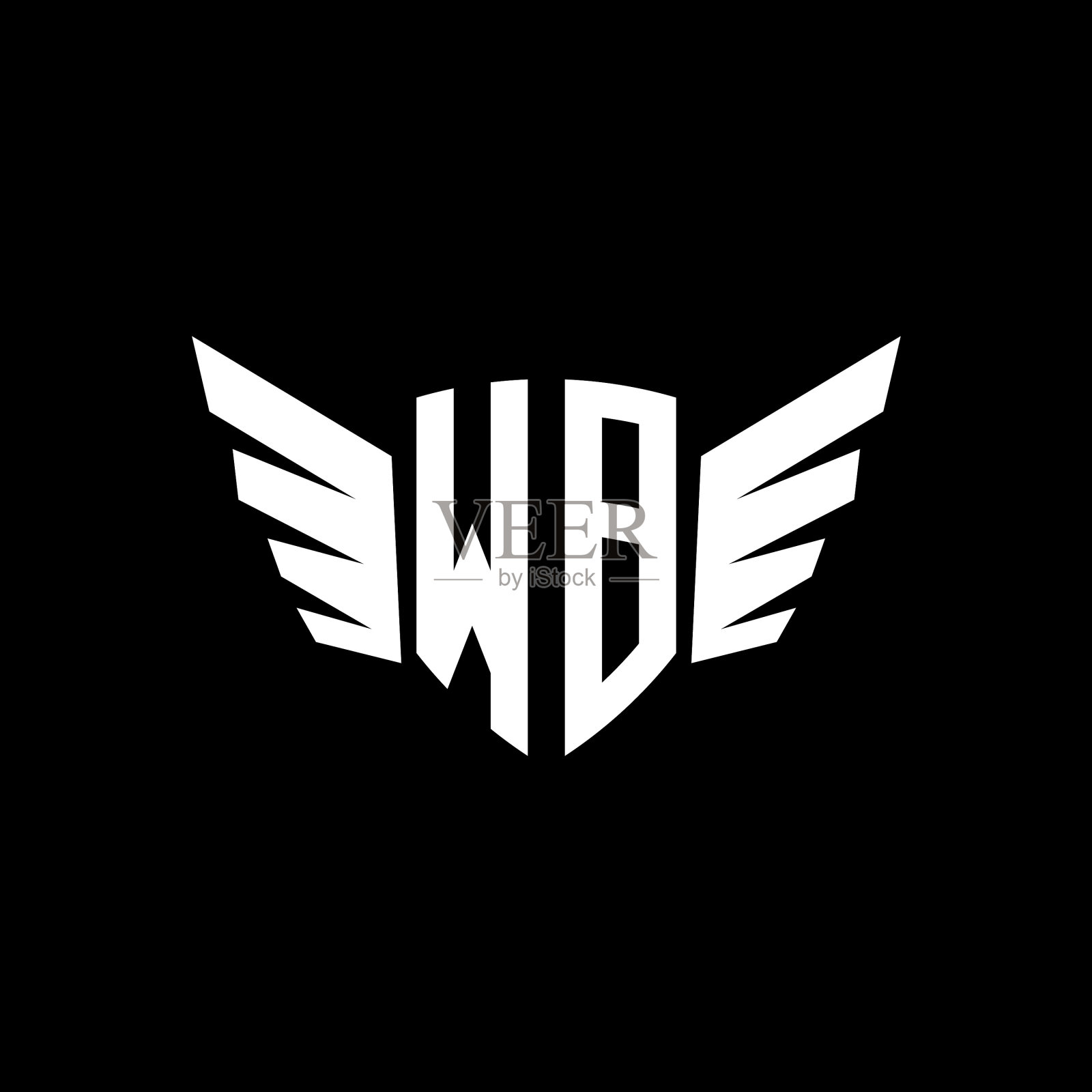 Wb字母组合机翼形状风格插画图片素材