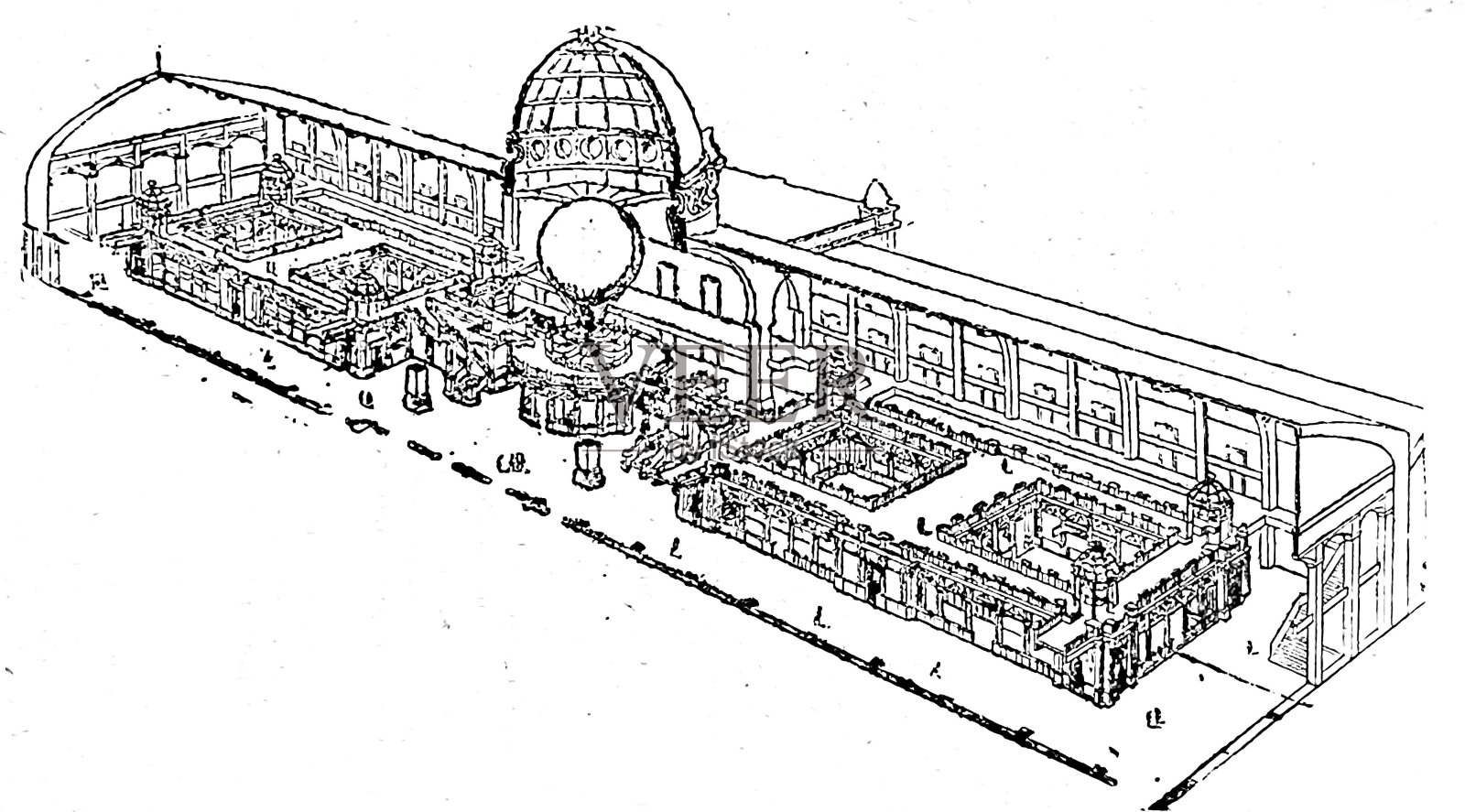 1889年巴黎世界展览-工作和人类学科学的历史宫殿插画图片素材