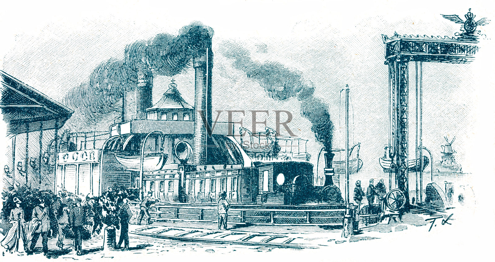 火车抵达港口插画图片素材